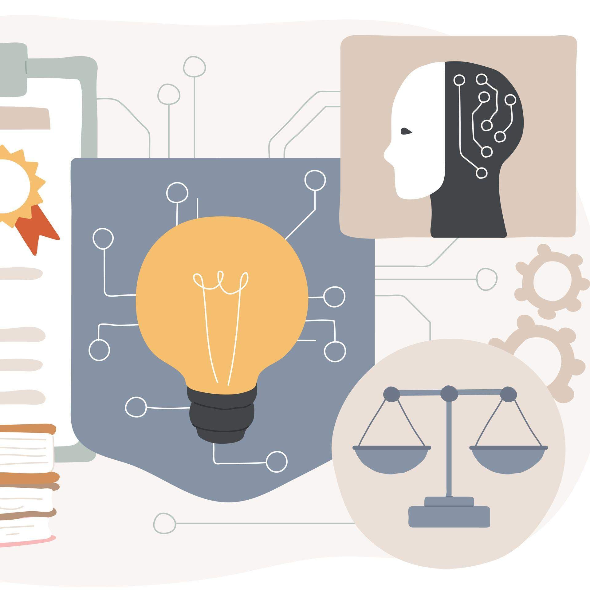 AI-stödd skydd av immateriella rättigheter, abstrakt koncept, vektorillustration. Juridiska tjänster. AI-övervakning och upptäckt av intrång i immateriella rättigheter. AI-teknik. Abstrakt metafor.