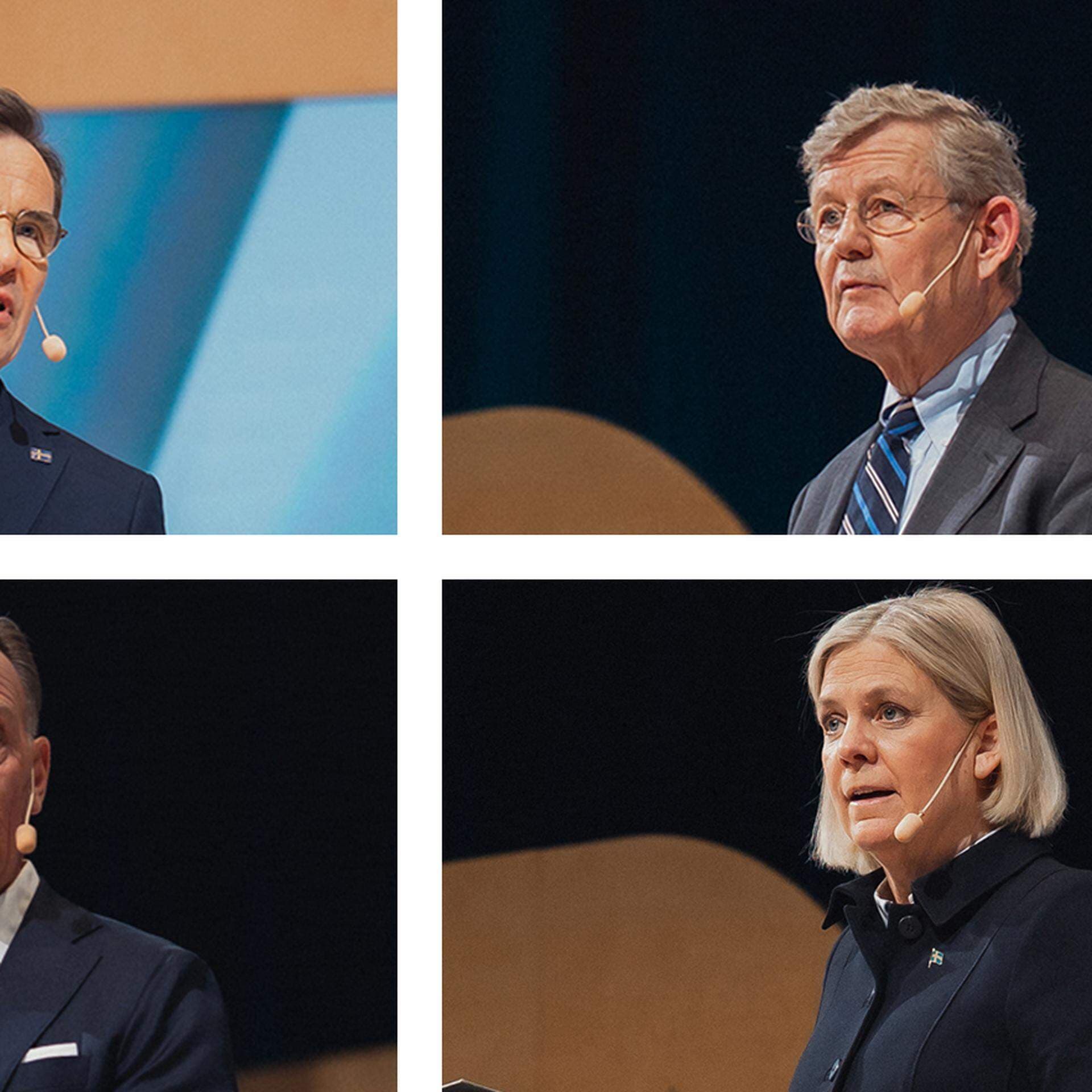 Statsminister Ulf Kristersson (M), Jacob Wallenberg, ordförande för Svenskt Näringsliv, Jan-Olof Jacke, vd Svenskt Näringsliv, Magdalena Andersson, partiledare (S) på plats under Företagardagarna 2025.