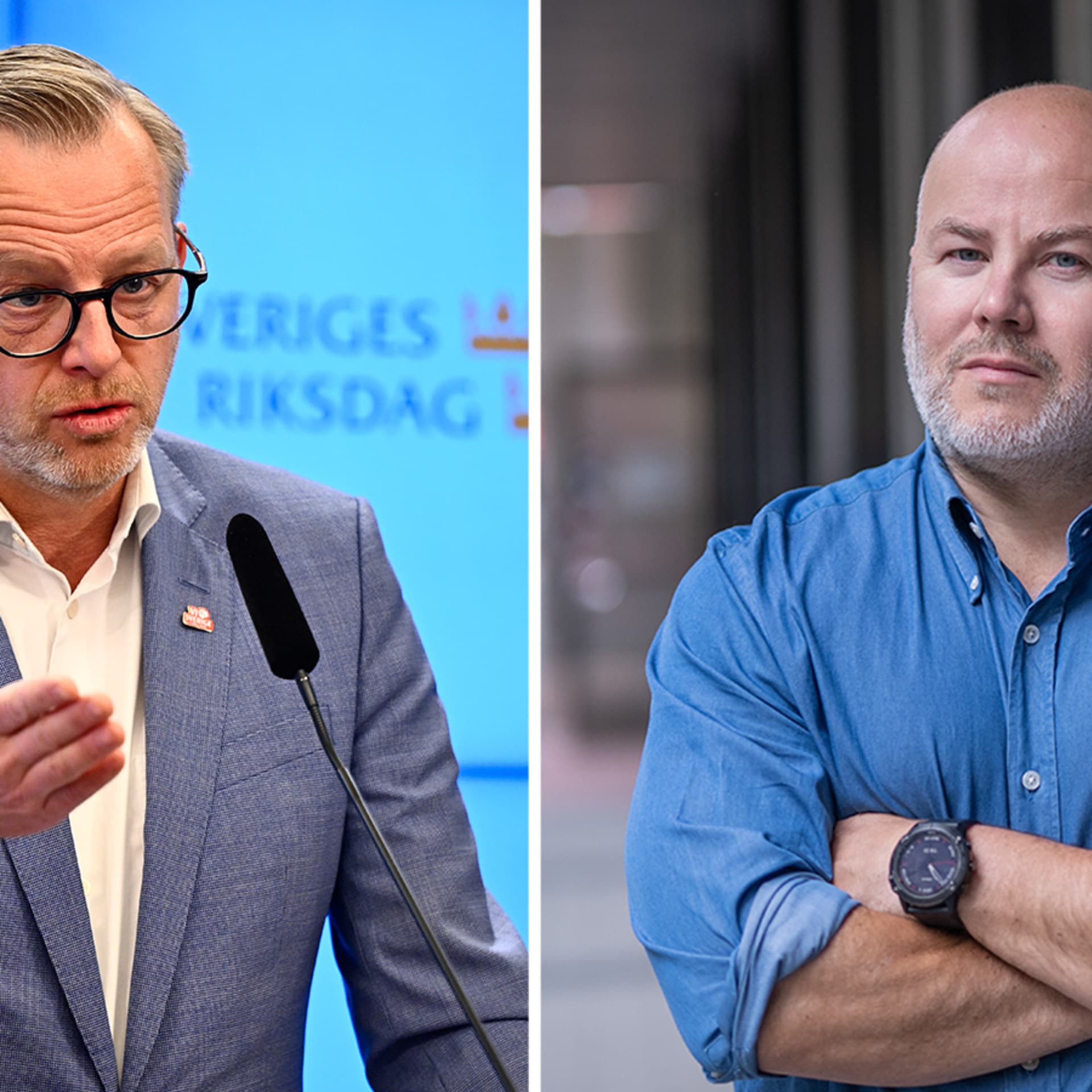 Till vänster: Mikael Damberg, ekonomisk-politisk talesperson för Socialdemokraterna. Till höger: Sven-Olov Daunfeldt, chefsekonom för Svenskt Näringsliv.