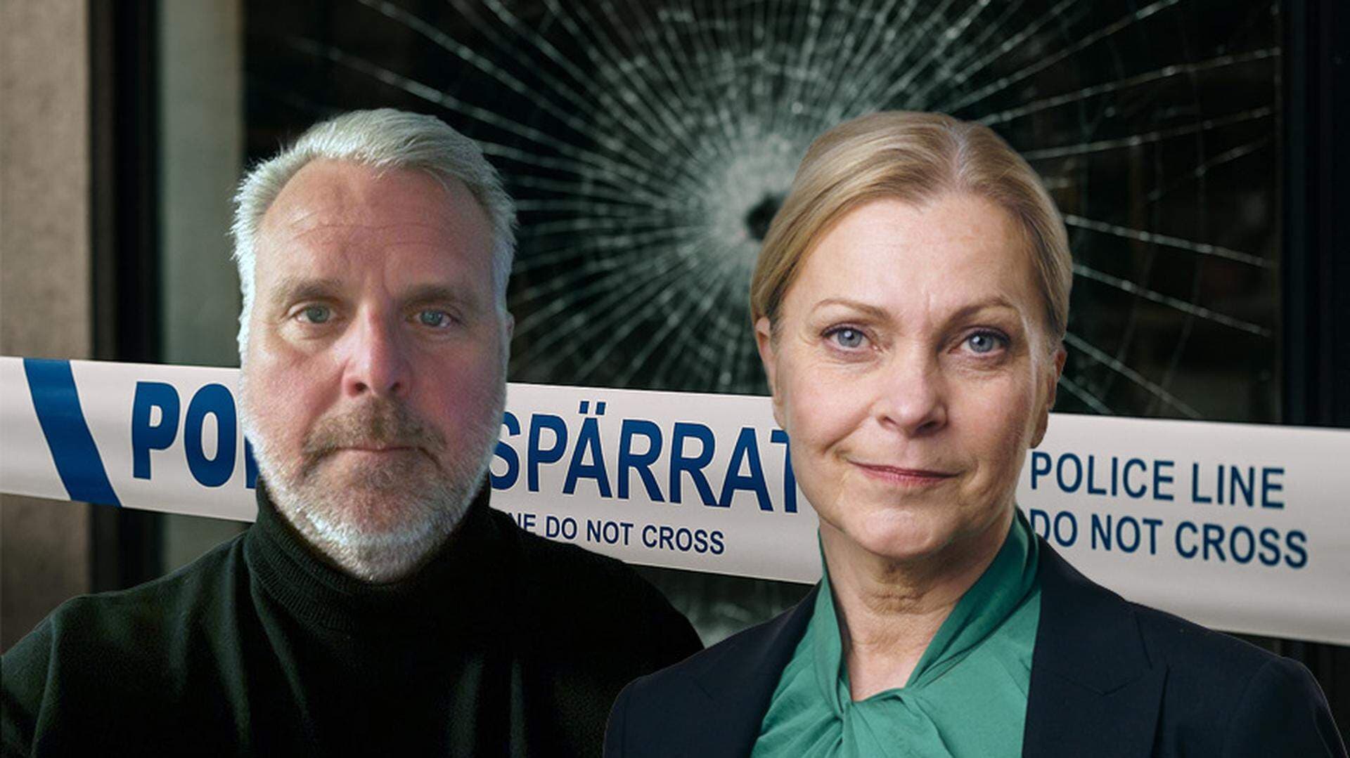 Stean Fredriksson, Lena Nitz framför bild med polistejp