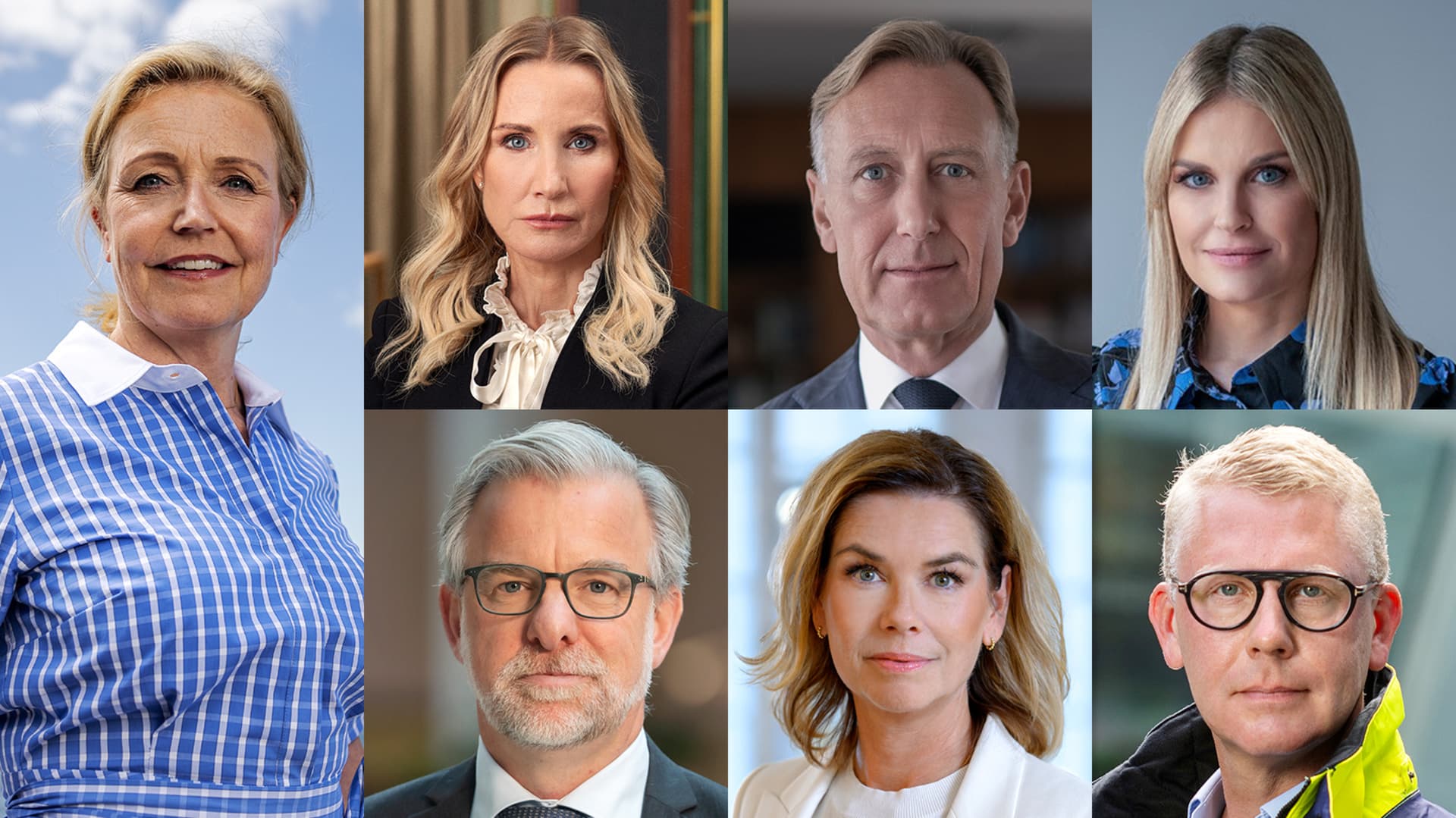 Centerpartiets partiordförande Elisabeth Thand Ringqvist, Teknikföretagens vd Pia Sandvik, Svenskt Näringslivs vd Jan-Olof Jacke, Almegas vd Ann Öberg, Transportföretagens vd Jonas Hagelqvist, Svensk Handels vd Sofia Larsen och Byggföretagens vd Kristoffer Tamsons.