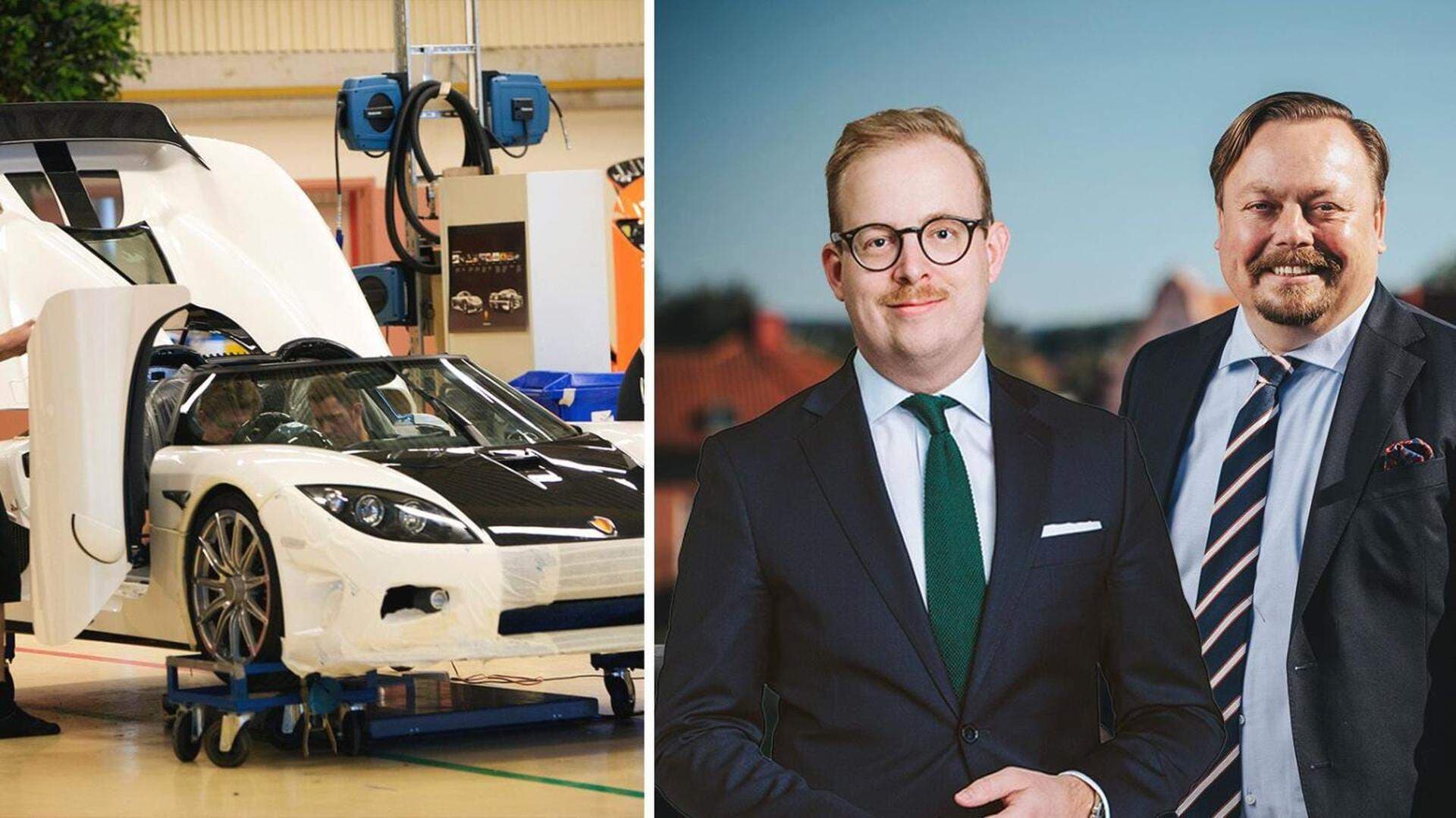 Koenigsegg är ett av många framgångsrika företag från Ängelholm. Till höger syns Robin Holmberg (M), kommunstyrelsens ordförande och Andreas Jarud, vd på Ängelholms Näringsliv AB