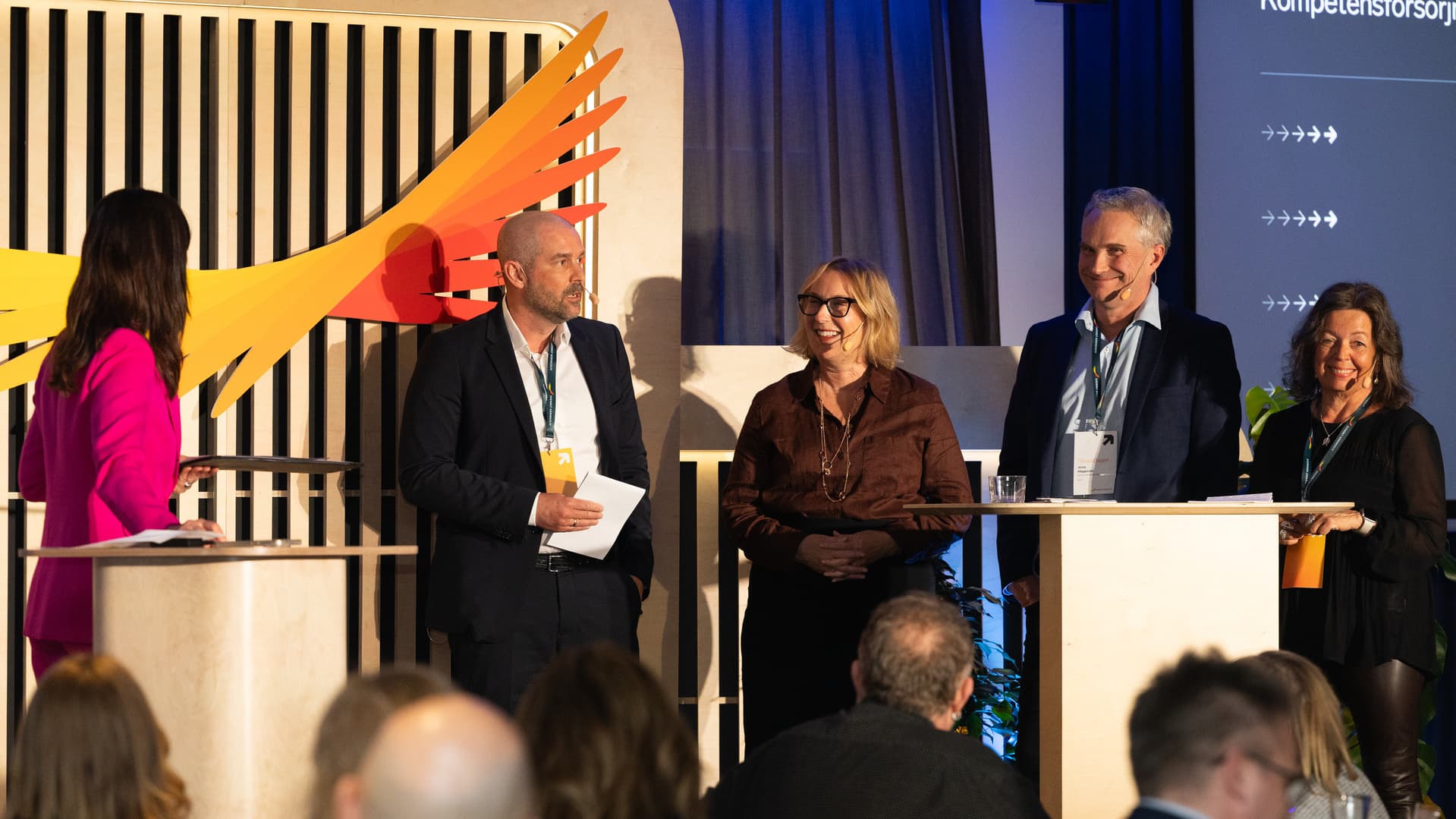Janus Brandin, Utvecklingsdirektör, Region Norrbotten, Mia Bernhardsen, chef kompetensförsörjning, Svenskt Näringsliv, Jonny Häggström, vd, Nordisk Kompetens, Maarit Enbuske, arbetsmarknad och utbildningsdirektör, Luleå Kommun,