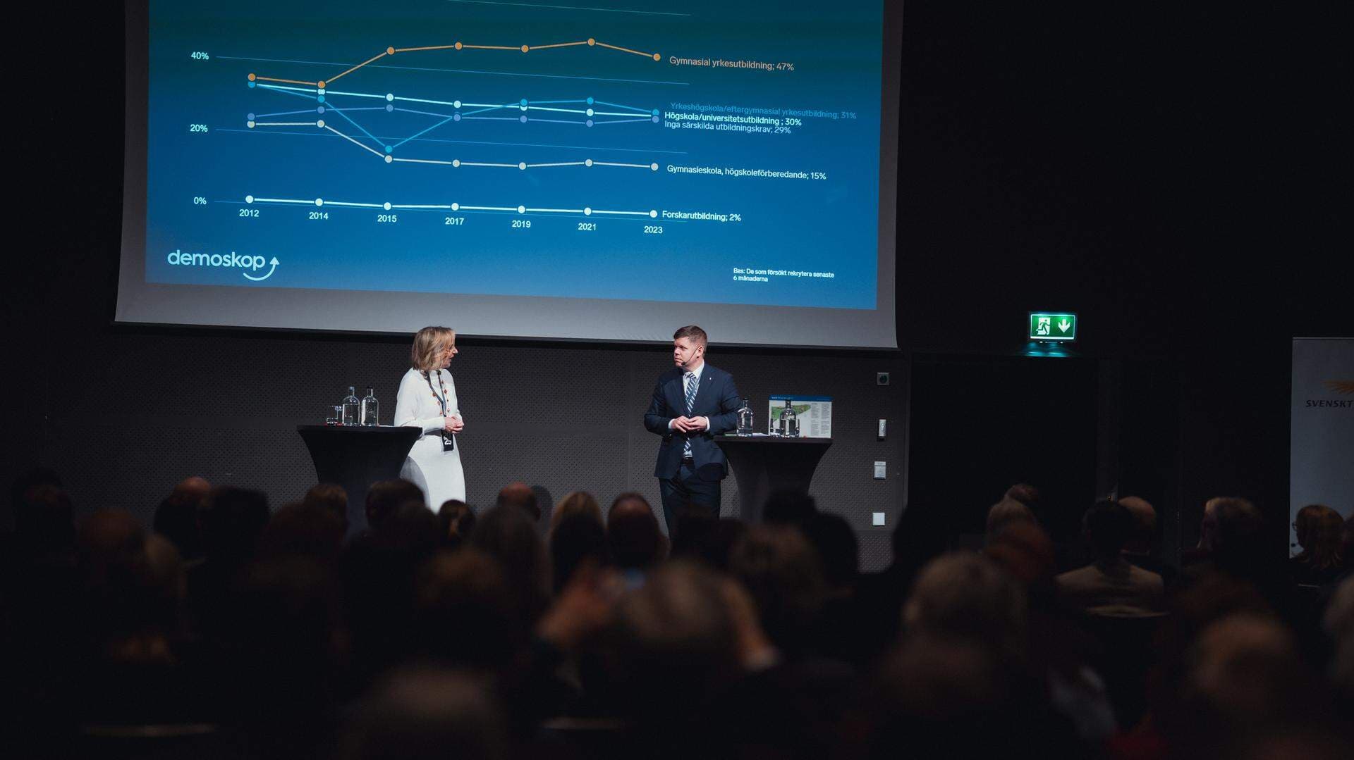 Maria Bernhardsen, chef för avdelningen för näringslivets kompetensförsörjning, Johan Olsson, policyexpert på kompetensförsörjning.