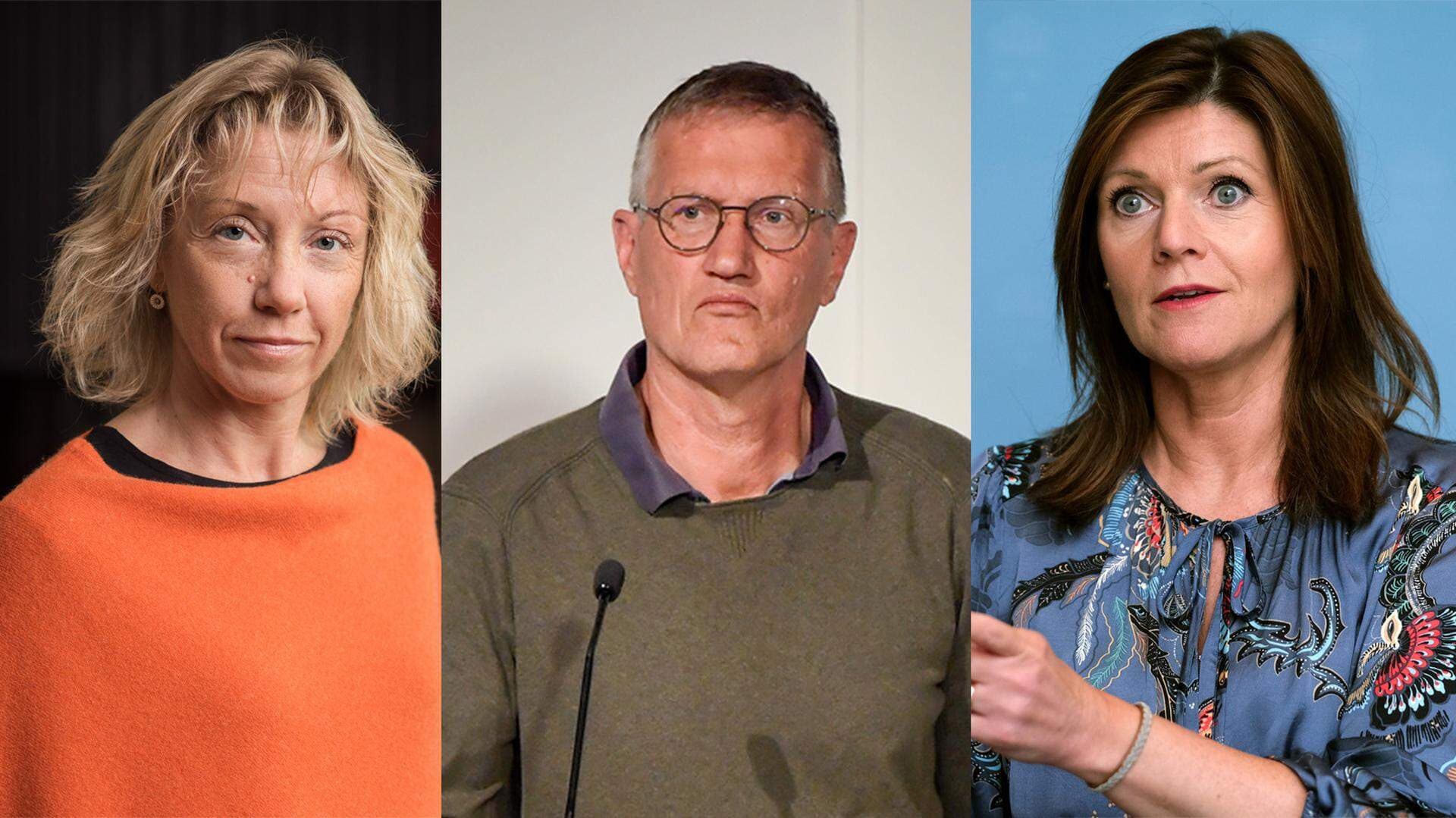 Carina Lindfelt, statsepidemiolog Anders Tegnell vid Folkhälsomyndigheten samt arbetsmarknadsminister Eva Nordmark (S).