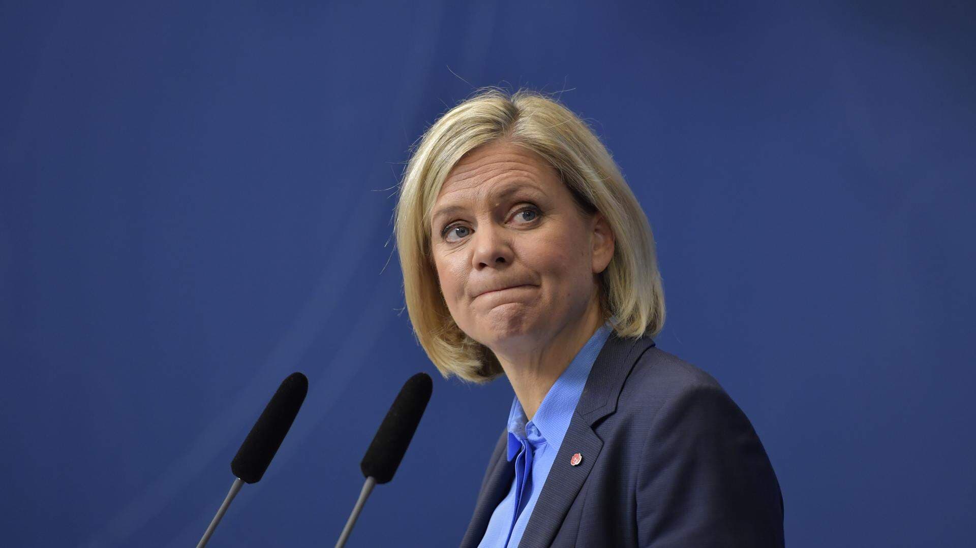 Finansminister Magdalena Andersson vid presentationen av VÅP 16 april 2018