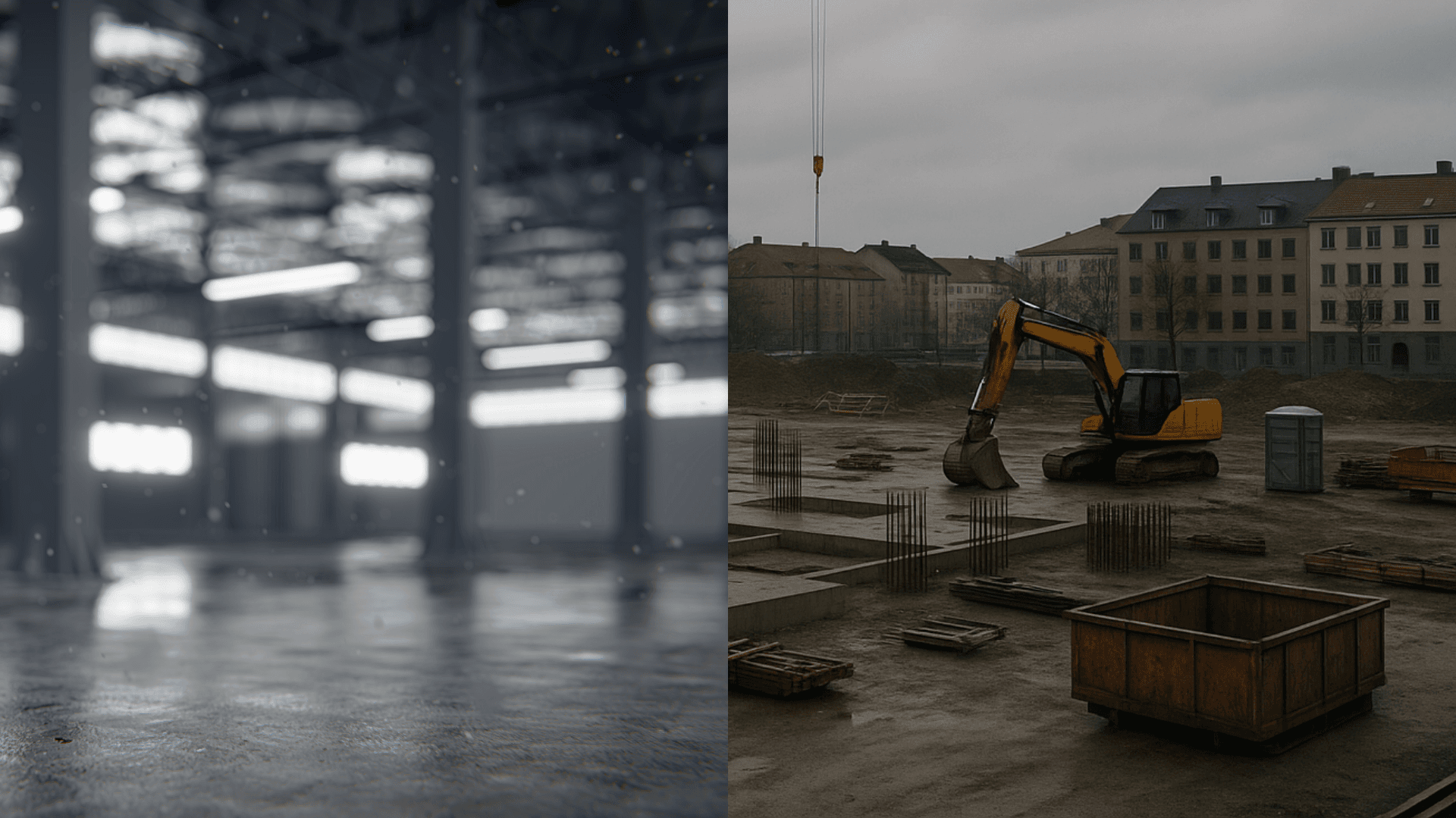 Tom lokal och tom byggarbetsplats