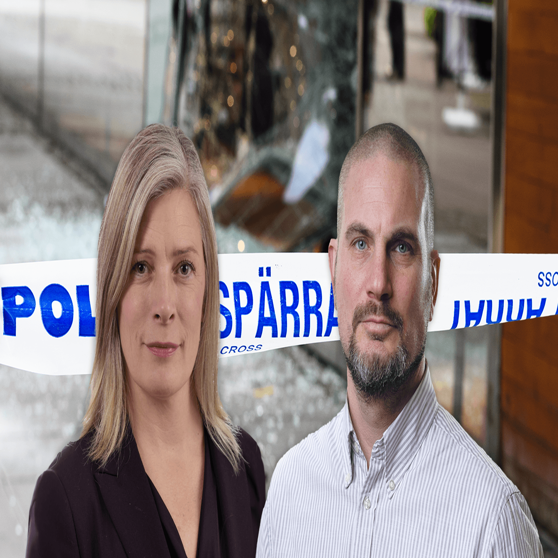 Anna af Sillén och Håkan Nilsson mot bakgrund av en polisavspärrning