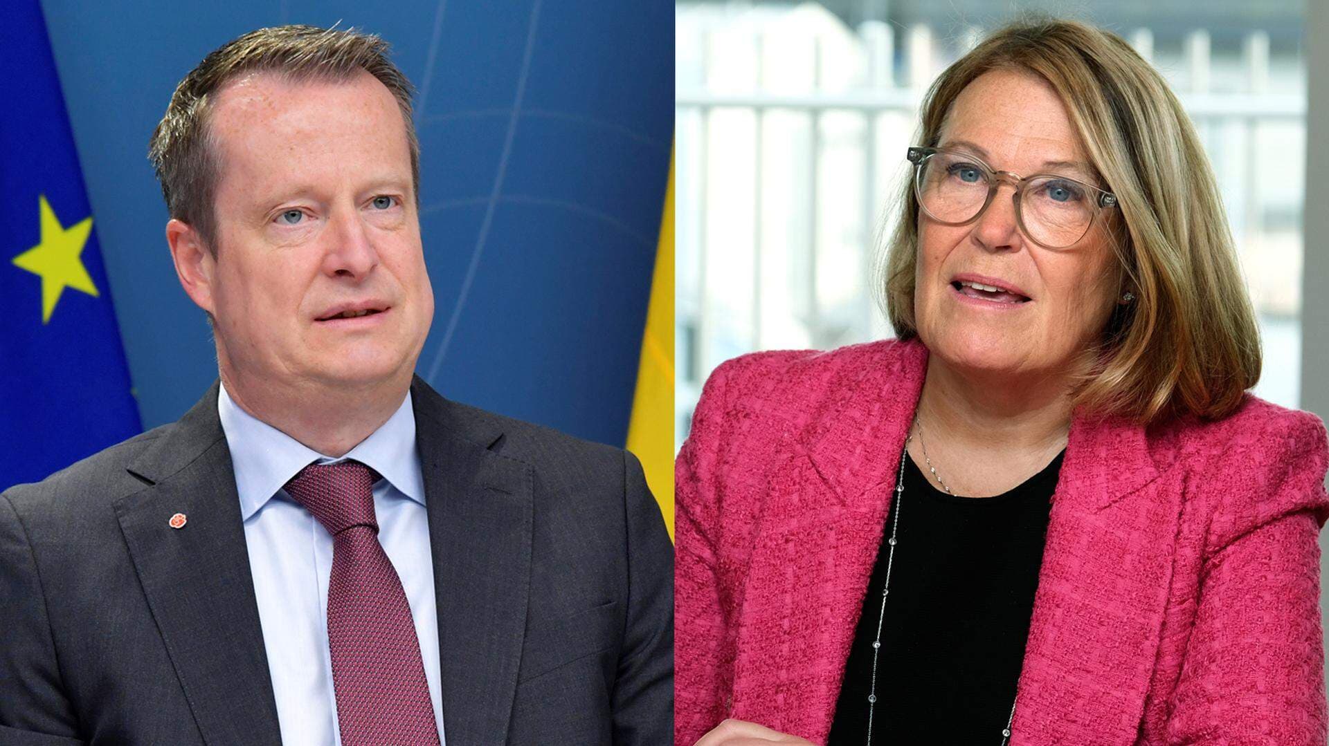 Integrations- och migrationsminister Anders Ygeman (S) och Svenskt Näringslivs vice vd Karin Johansson.