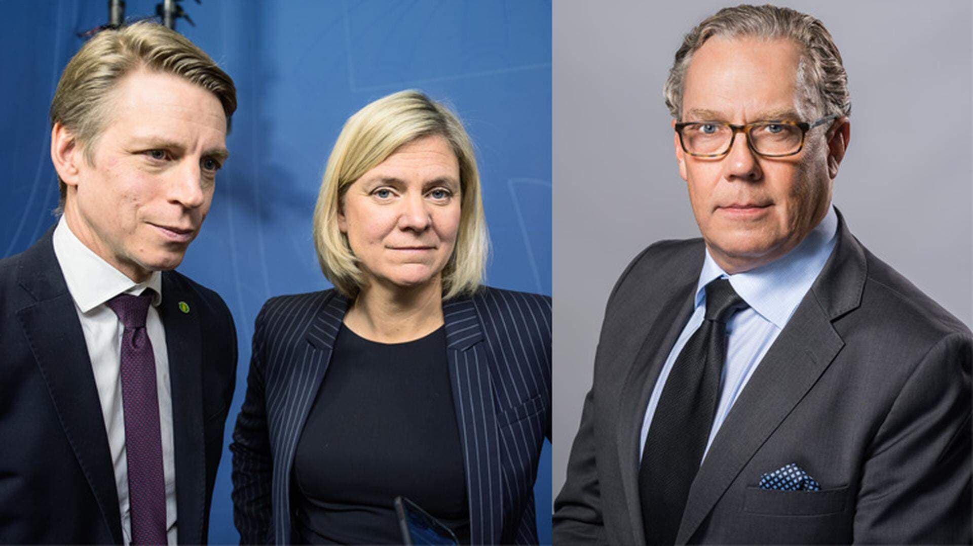 Per Bolund, Magdalena Andersson och Richard Hellenius.