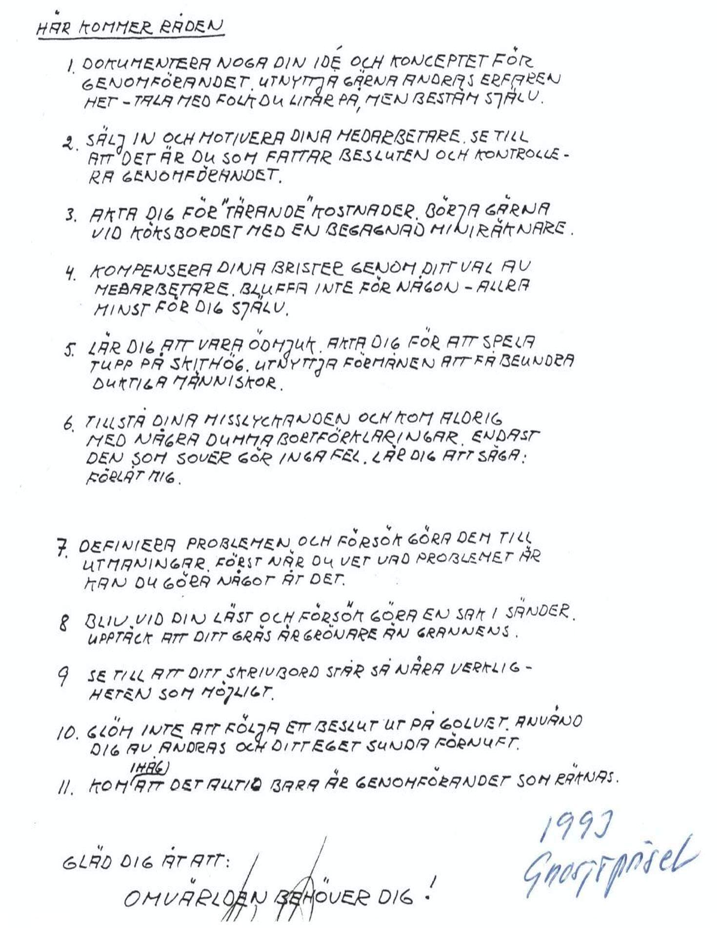 Text från Ingvar Kamprad till paret Allbäck