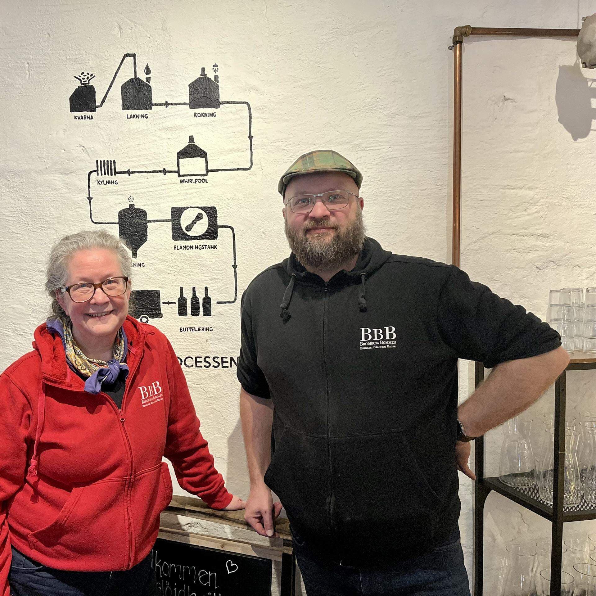 Katarina Östberg och Jonas Östberg på Bröderna Bommen AB. Katarina har en röd tröja och Jonas en svart.