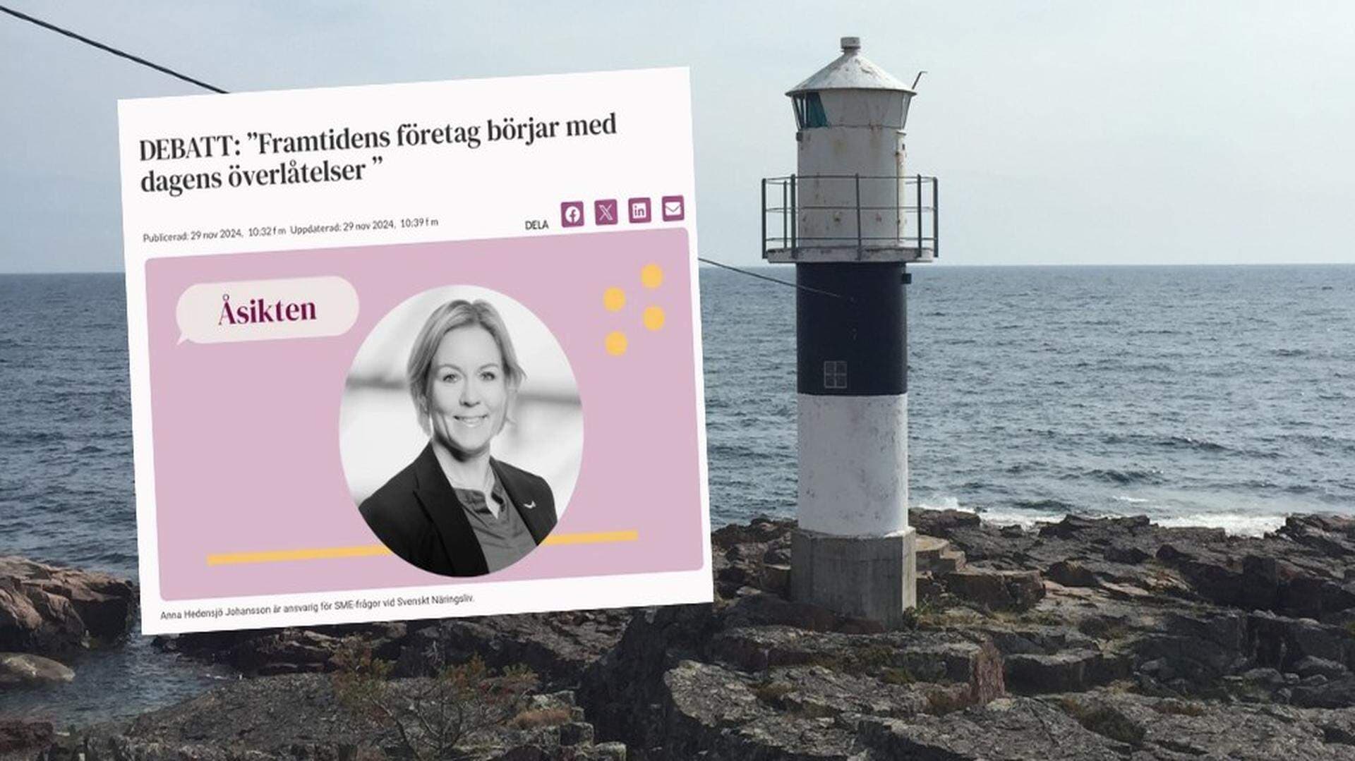 Anna Hedensjö artikel Esbri mot bakgrund av fyr