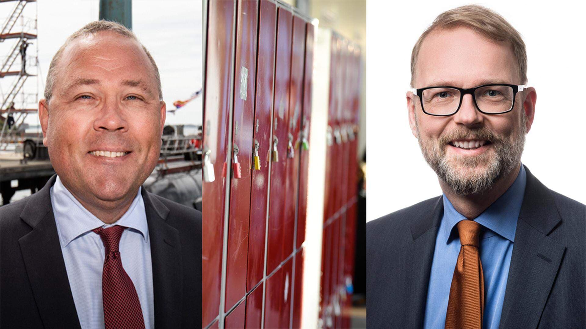 Saabs koncernchef Håkan Buhske och Tobias Krantz, chef för utbildning, forskning och innovation på Svenskt Näringsliv.