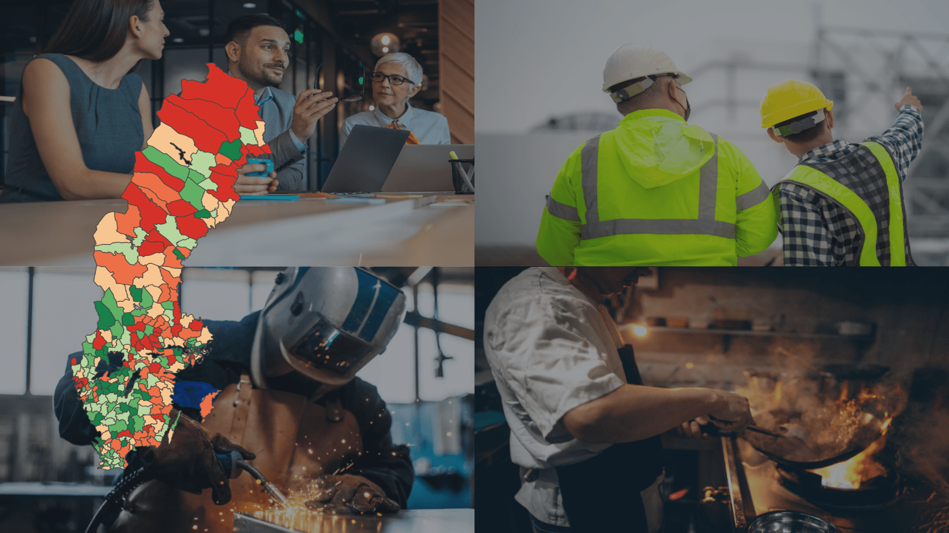 Collage av olika yrken/företag