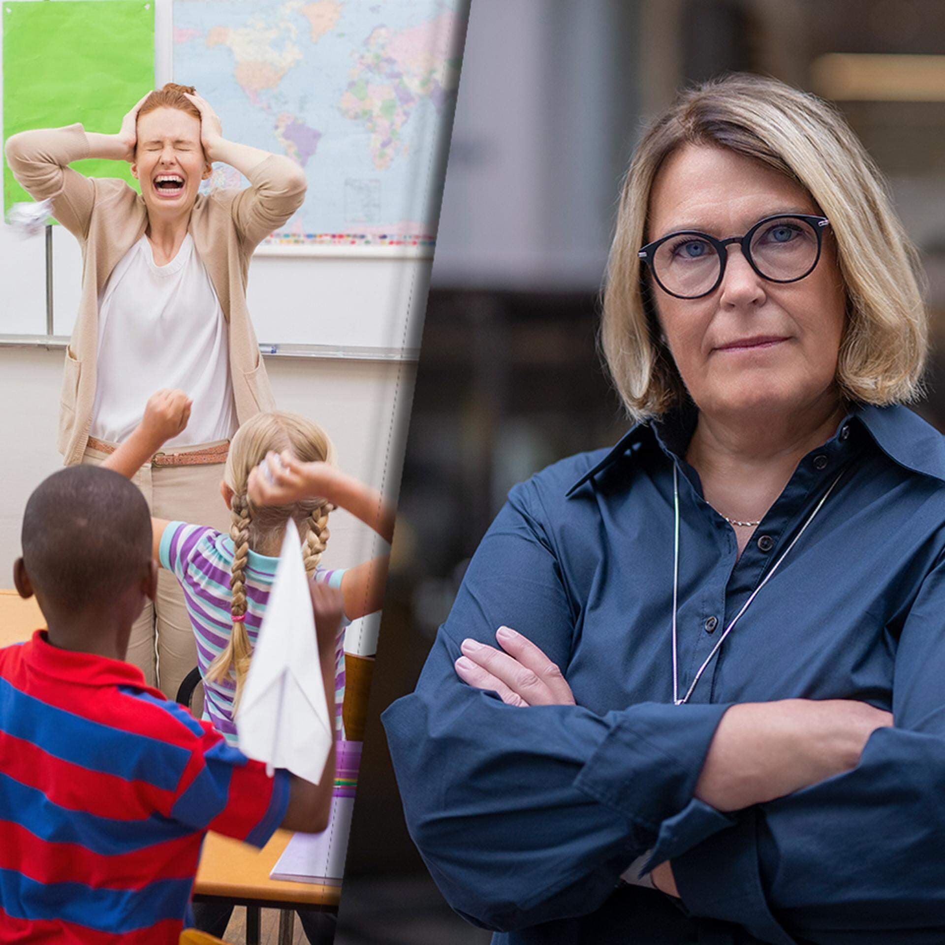 Stökigt klassrum och Karin Johansson, vice vd Svenskt Näringsliv.