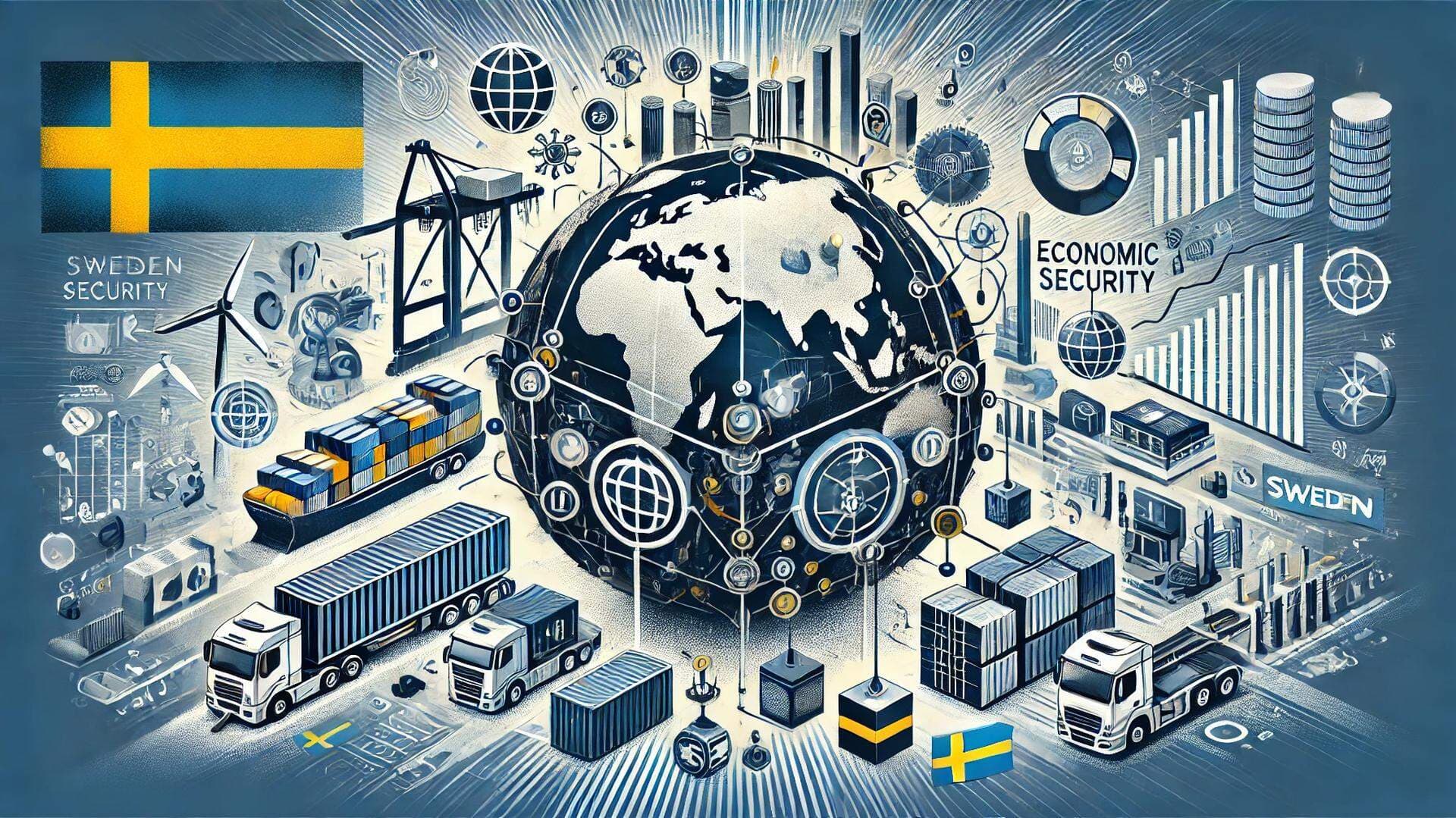 En detaljerad och dynamisk illustration som belyser sambandet mellan handel och säkerhet.