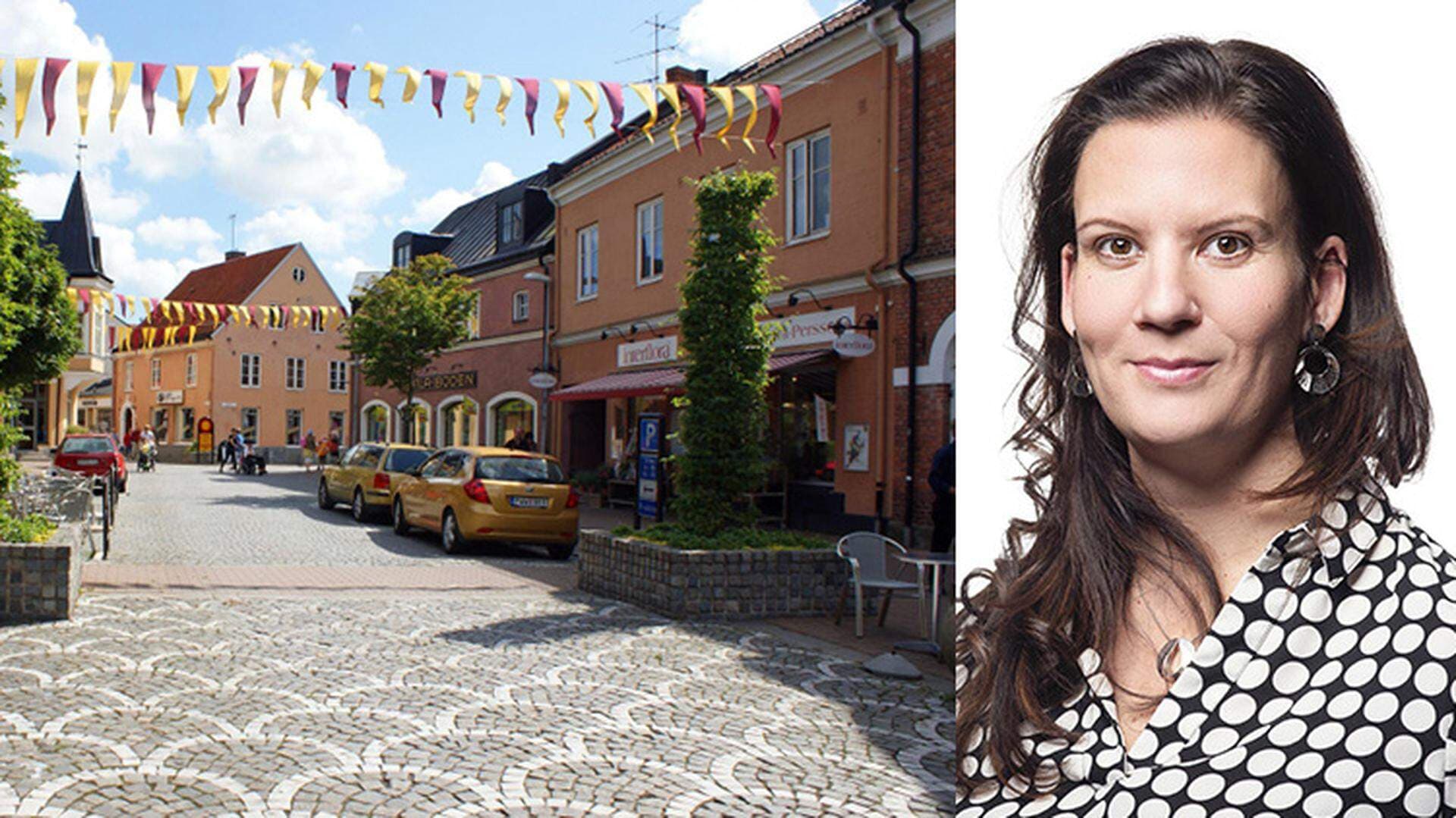 Sölvesborgs centrum i kollage med Nina Andersson