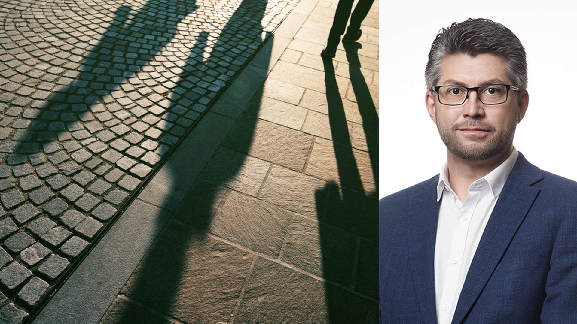 Johan Dalén i kollage med en bild av tre skuggor av tre personer