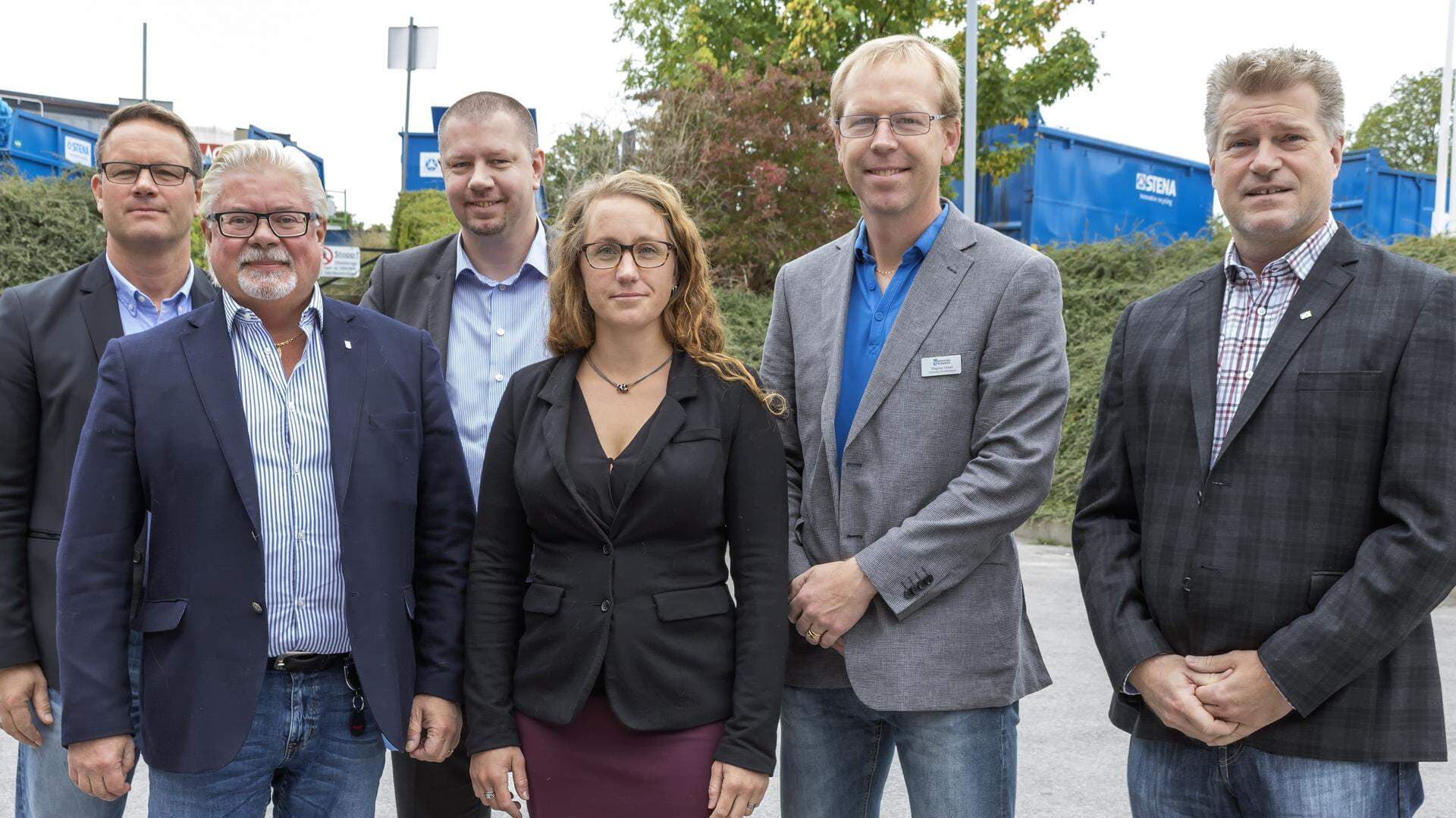 Dennis Roberteus, vd Abri AB, Torbjörn Lind, näringslivschef, Roger Fredriksson, kommunalråd, Anna Hansen, exploateringsingenjör, Magnus Graad, teknisk chef, och Anders Karlsson, miljö- och byggchef.