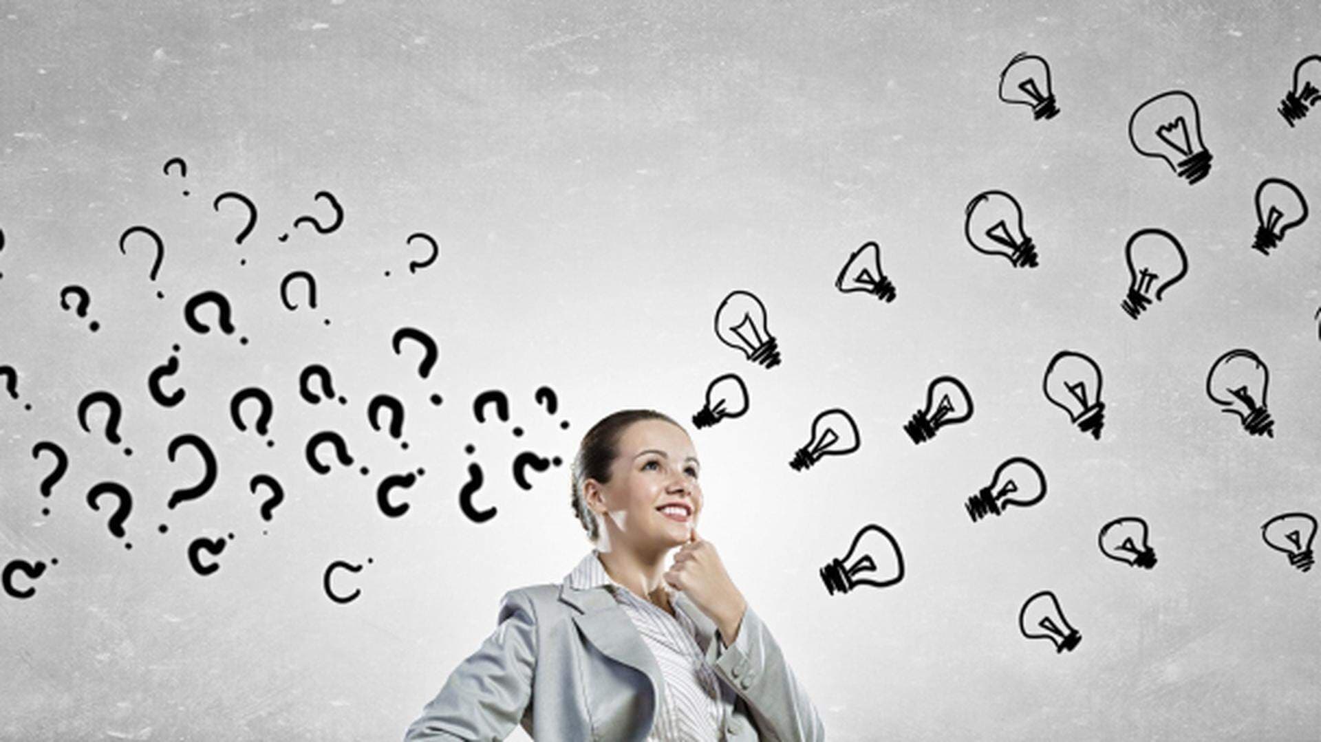 frågetecken och glödlampor