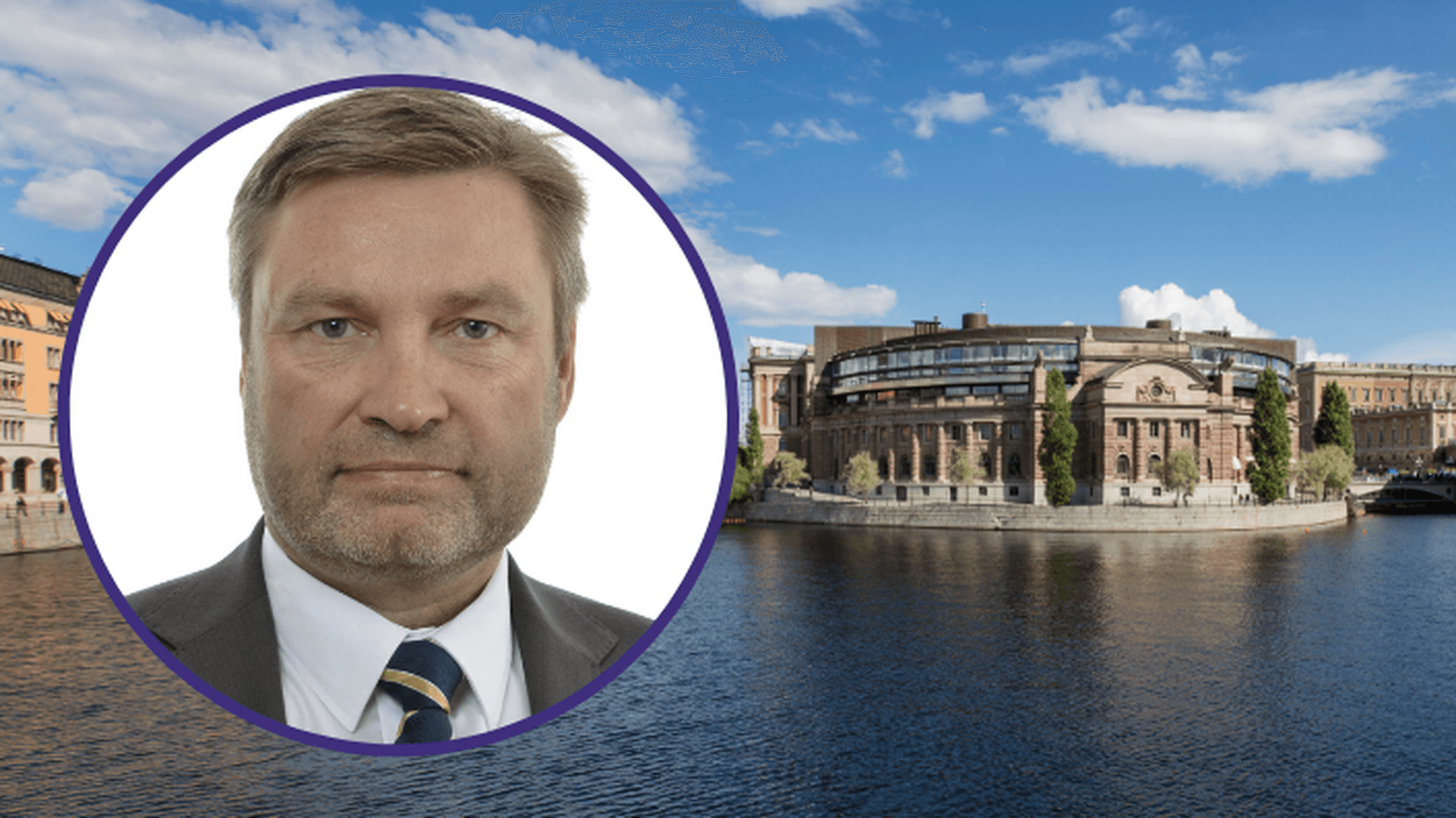 Collage: Peter Helander med riksdagshuset i bakgrunden