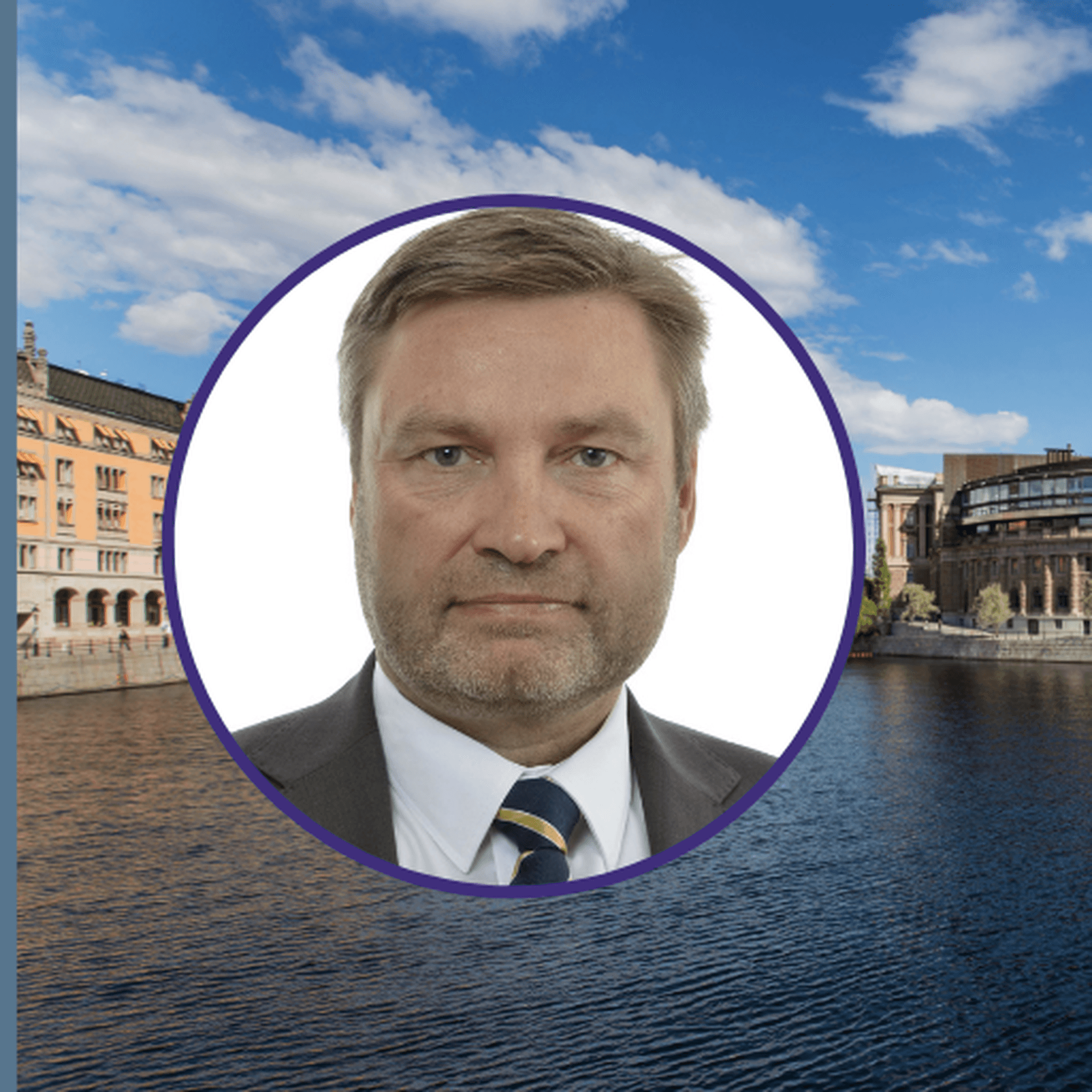 Collage: Peter Helander med riksdagshuset i bakgrunden