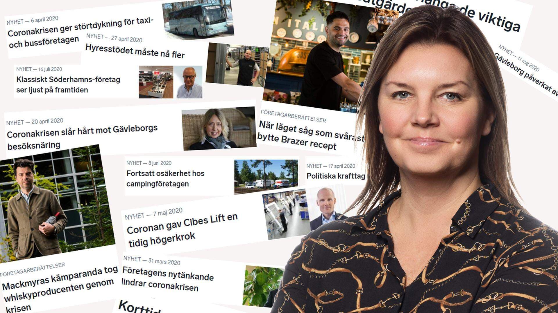 Porträtt på Lotta Petterson samt ett urval av årets rubriker