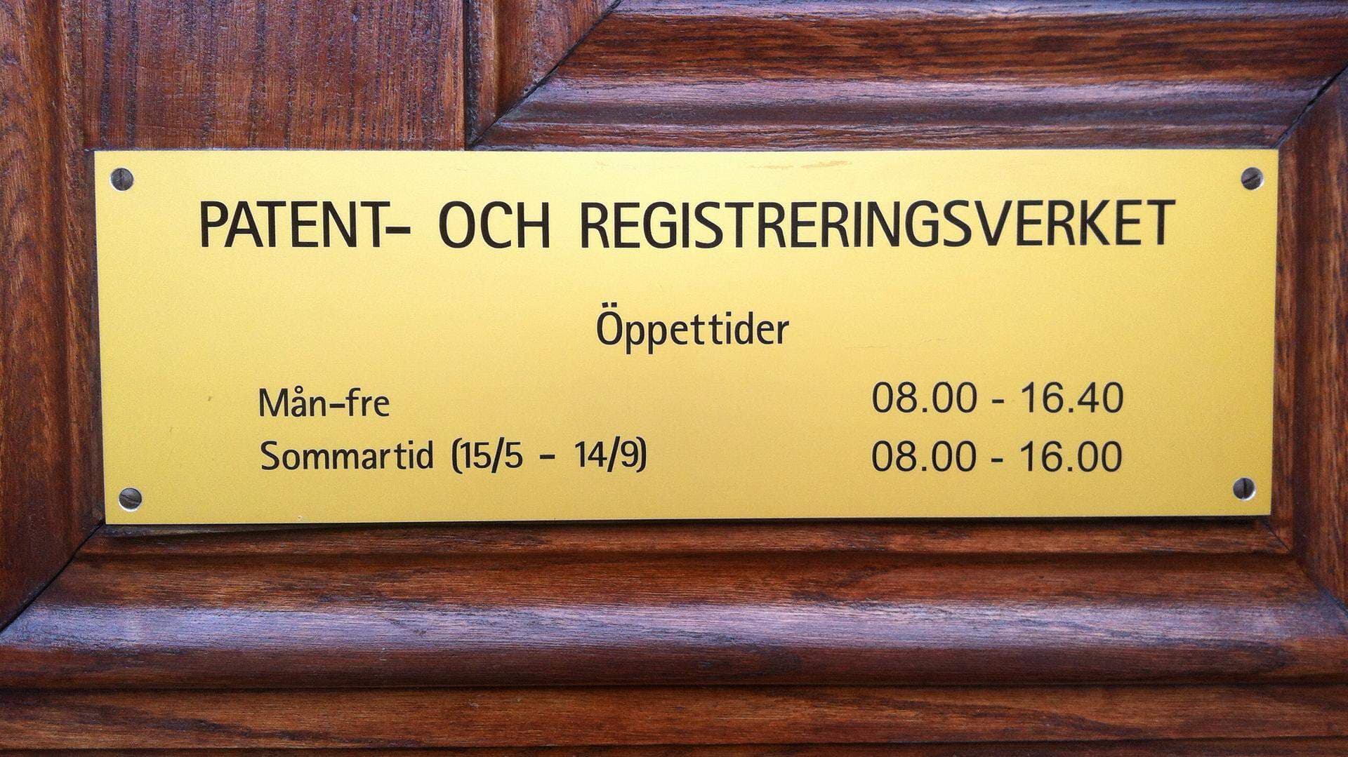 Dörrskylt Patent- och Registreringsverket