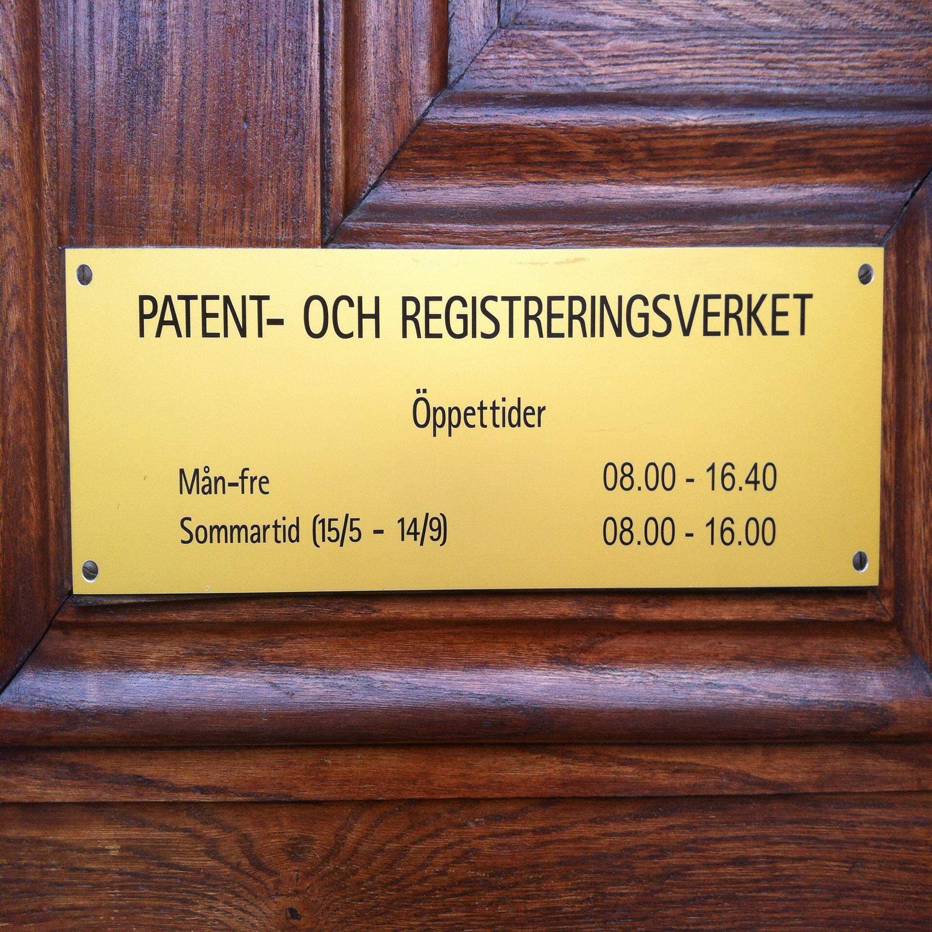Dörrskylt Patent- och Registreringsverket