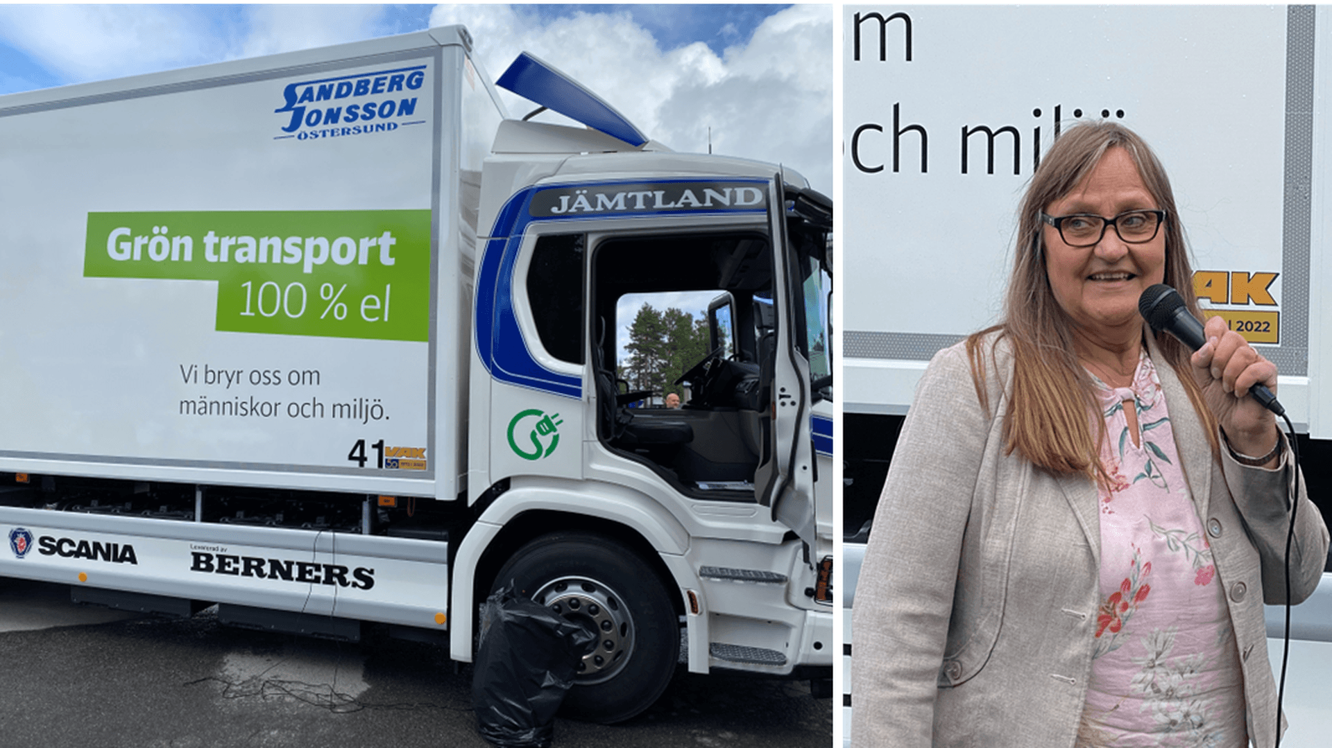 Kollage: Bild på en el-lastbil och Marianne Kurtsson