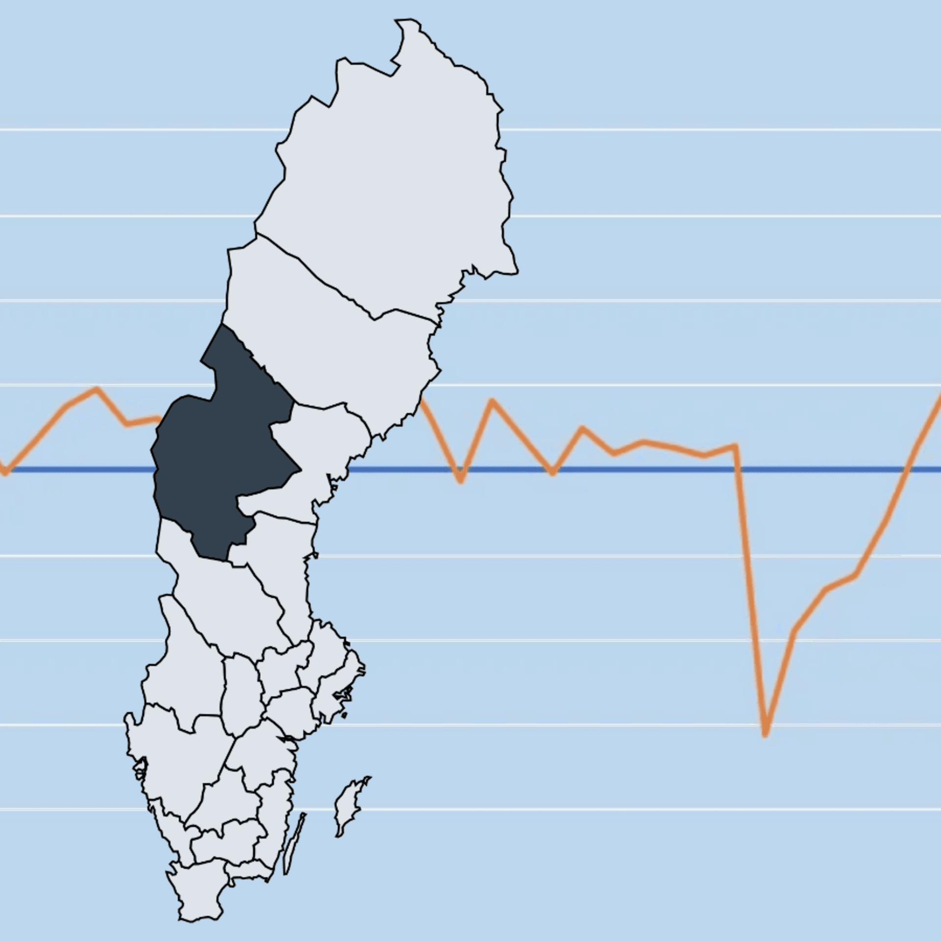 Sverigekarta där Jämtlands län är markerat mot en bakgrund med en graf.