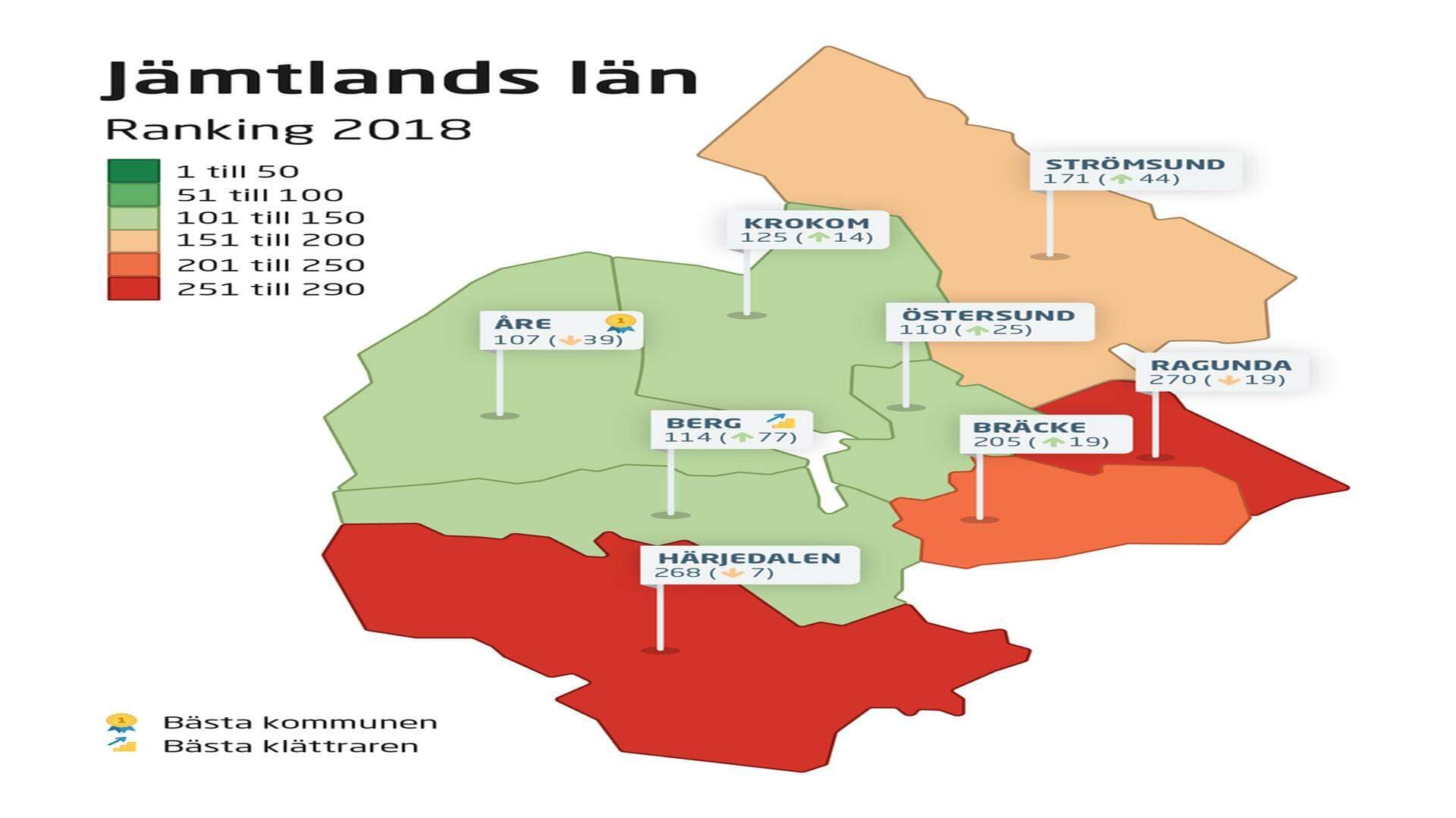 Karta - Ranking 2018 Jämtlands län