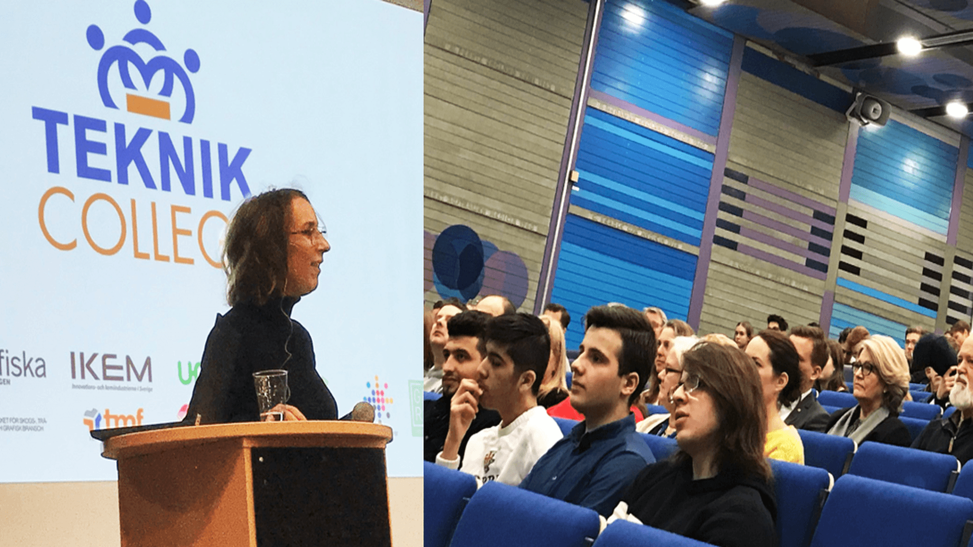 collage föreläsare publik