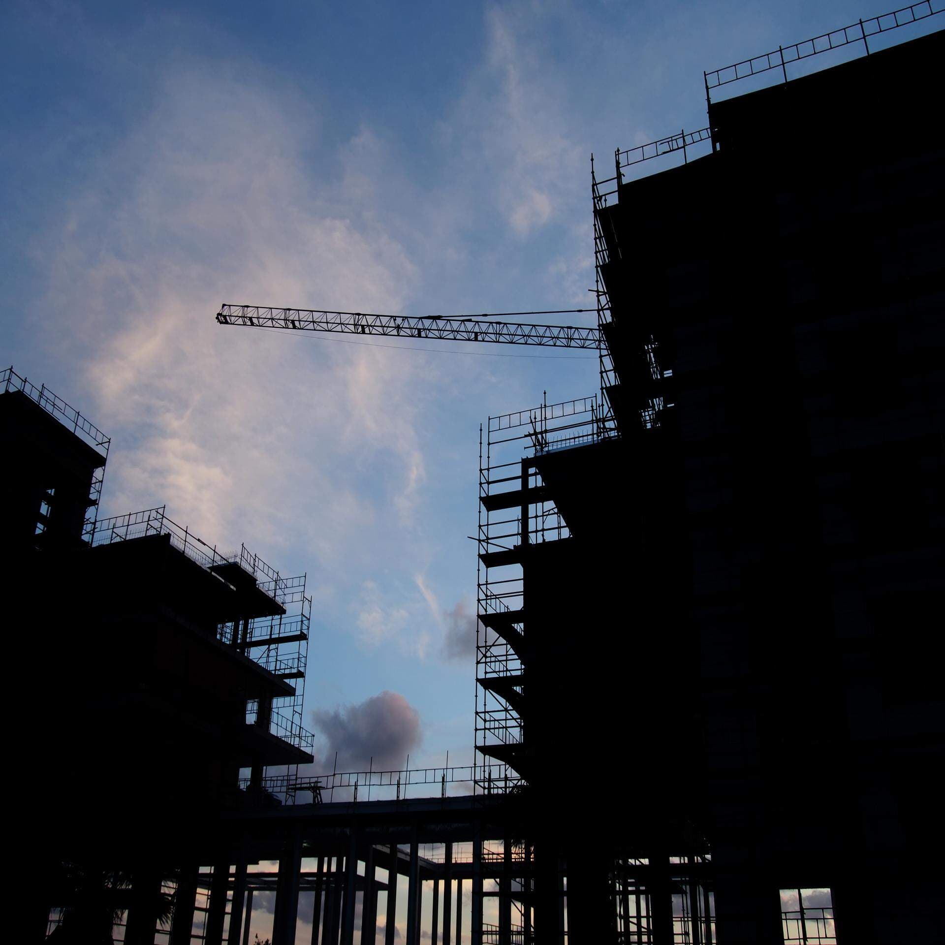 Mulet och byggkranar