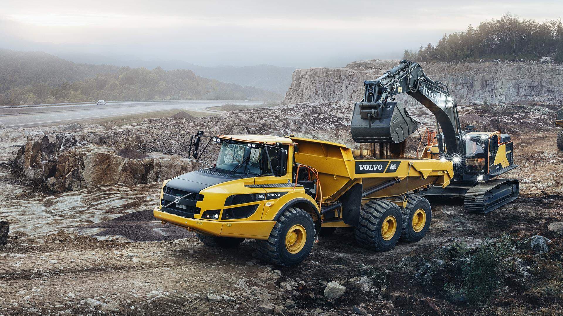 Volvo lastmaskin och grävmaskin.