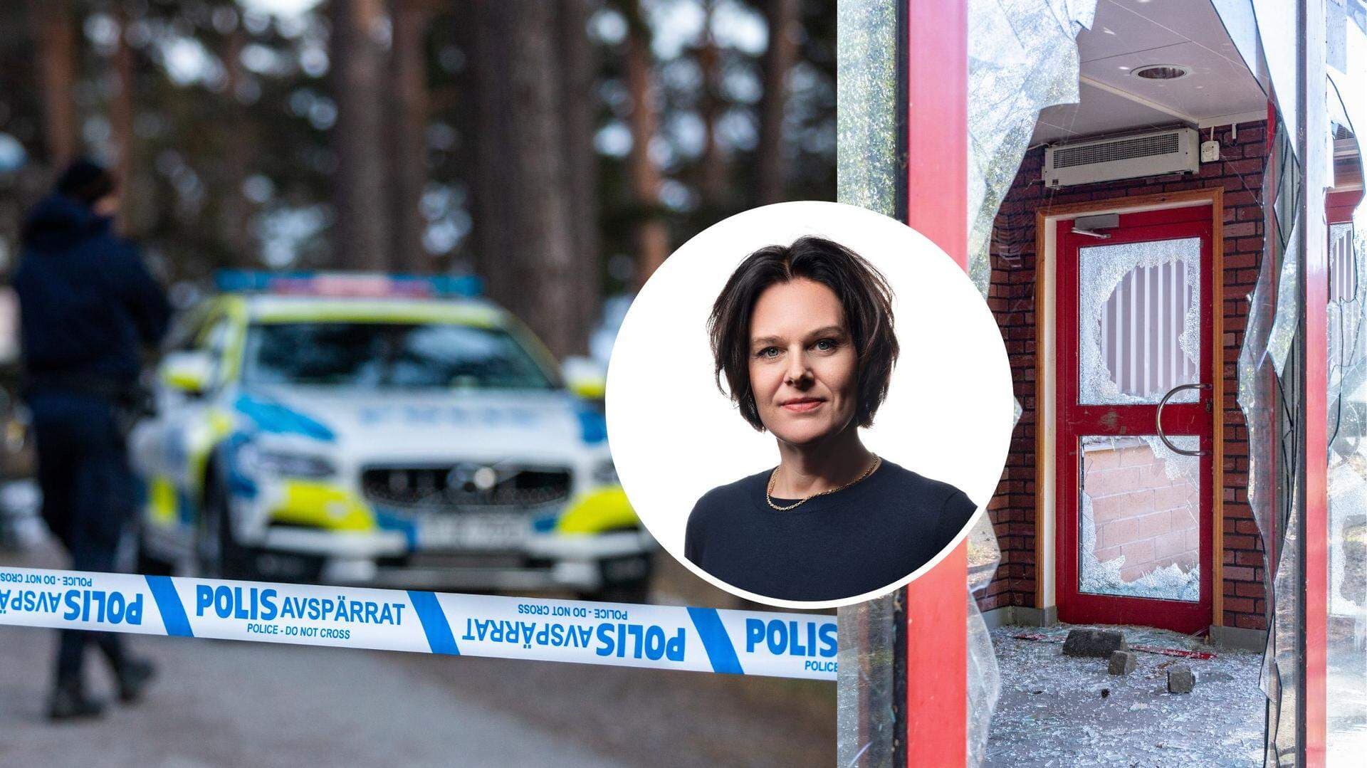 Brott och otrygghetsartikel – polis och krossat glas