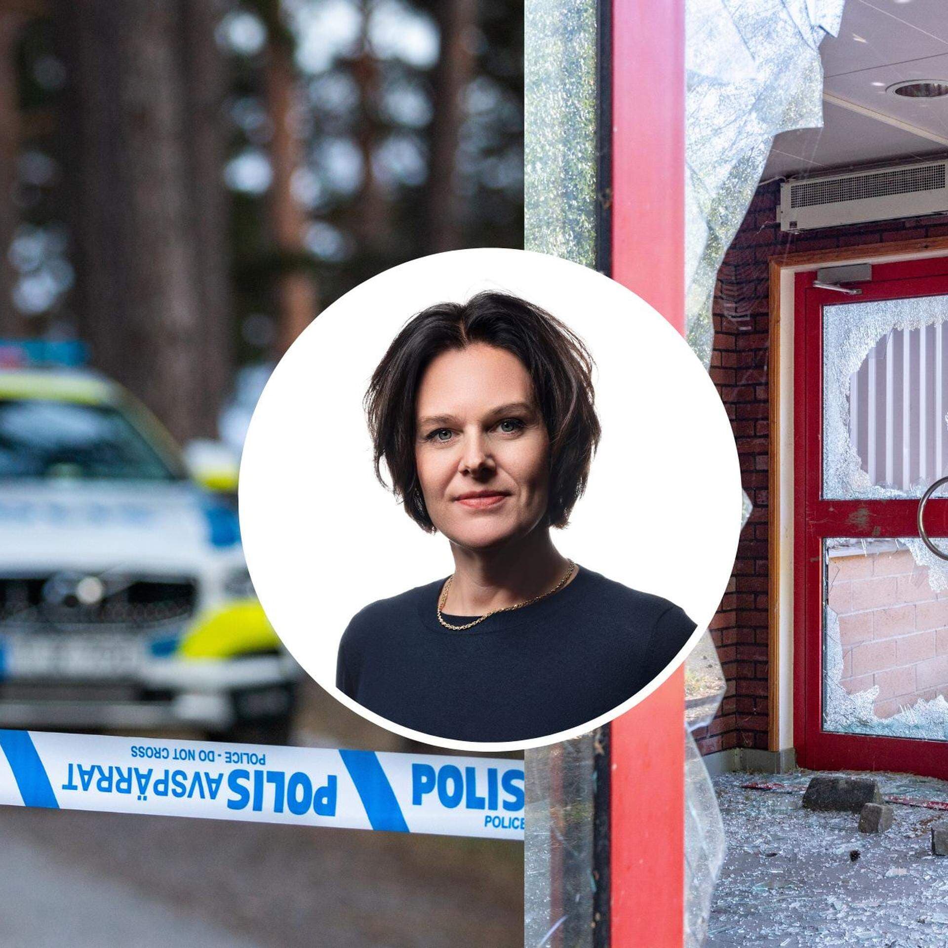 Brott och otrygghetsartikel – polis och krossat glas