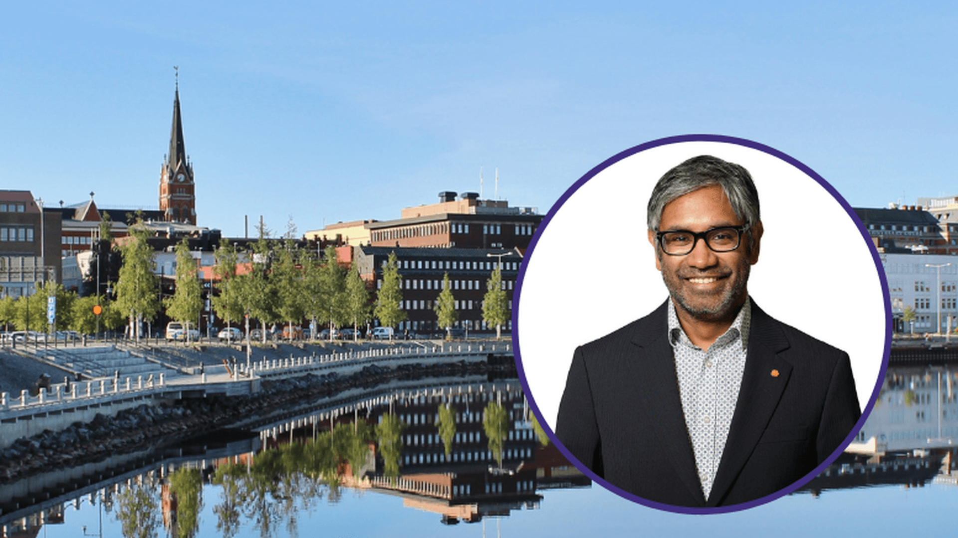 Collage men foto på Thomas Söderström och i bakgrunden en bild på Luleå