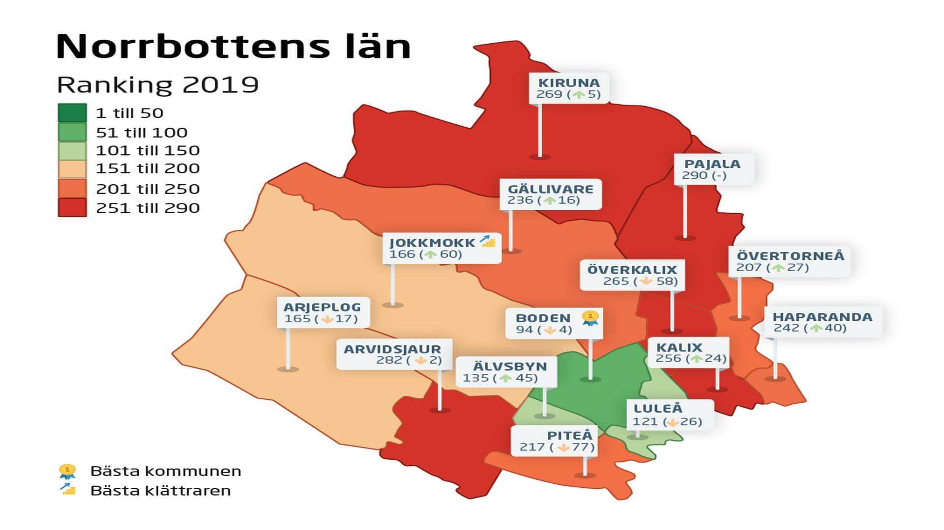 Karta Norrbottens län - Ranking 2019