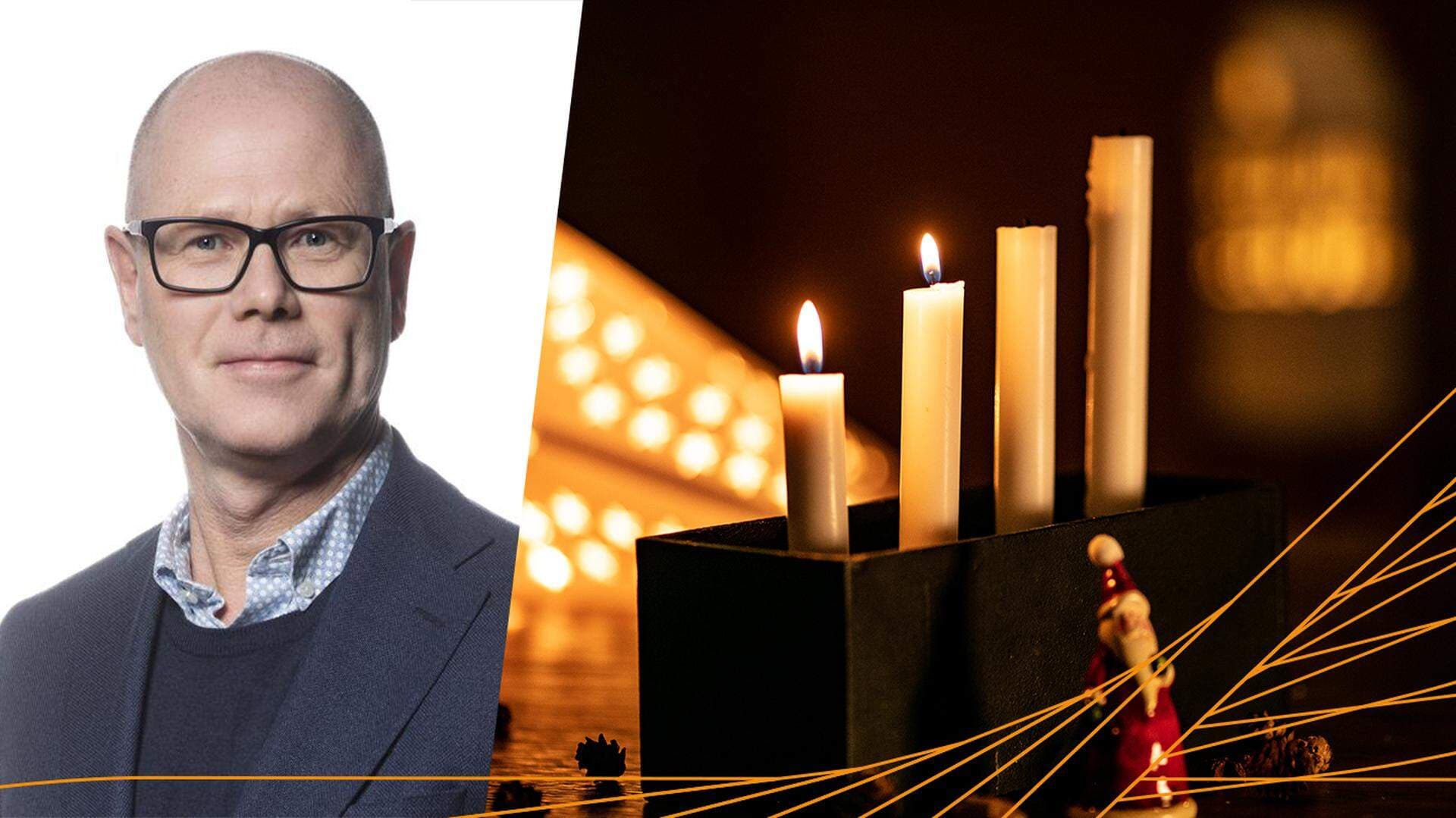 Hans Andersson och en adventsljusstake där två ljus brinner