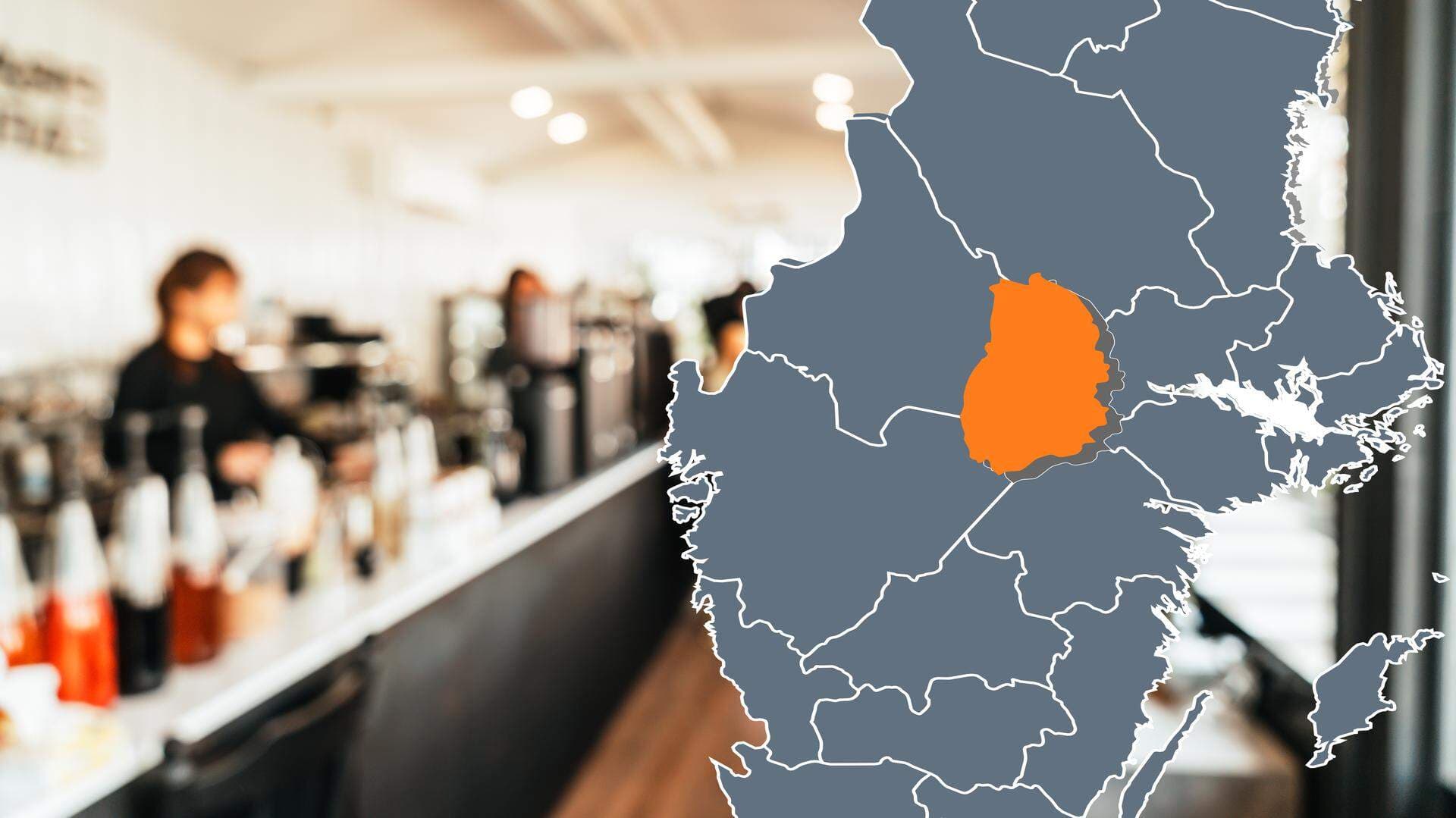Bildcollage: Restaurang och karta över Örebro län
