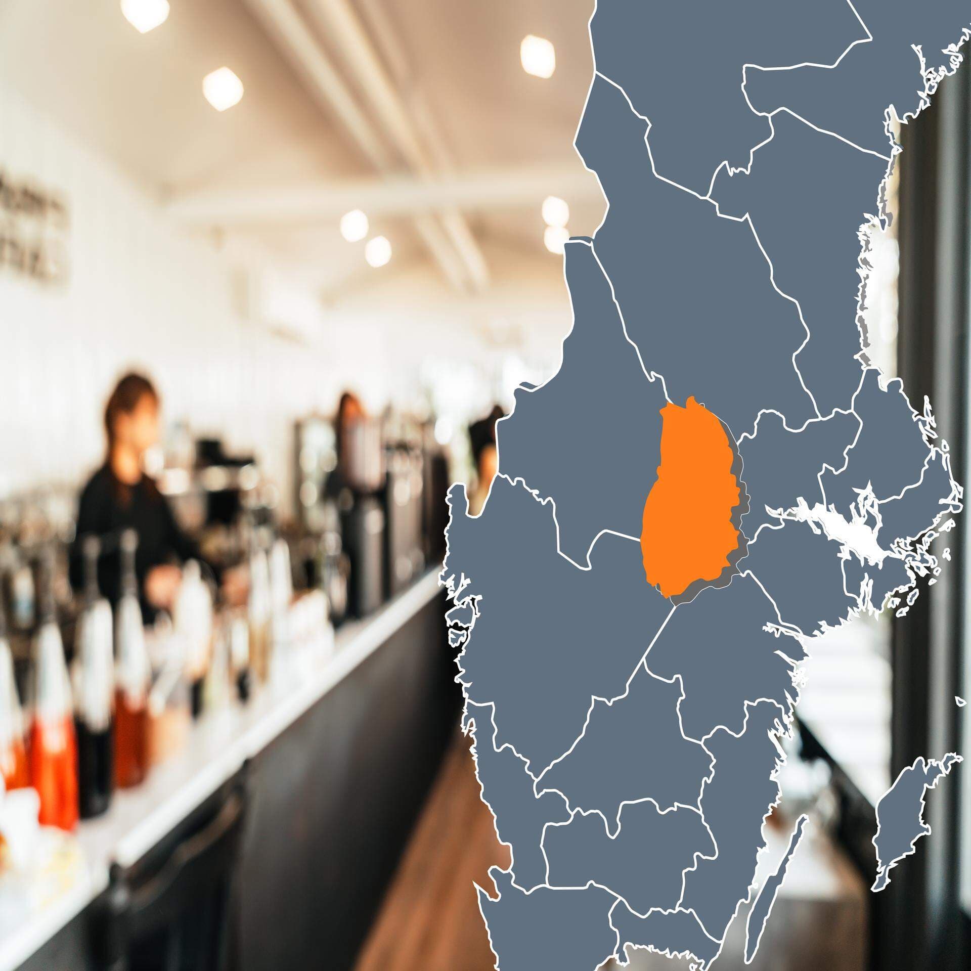 Bildcollage: Restaurang och karta över Örebro län