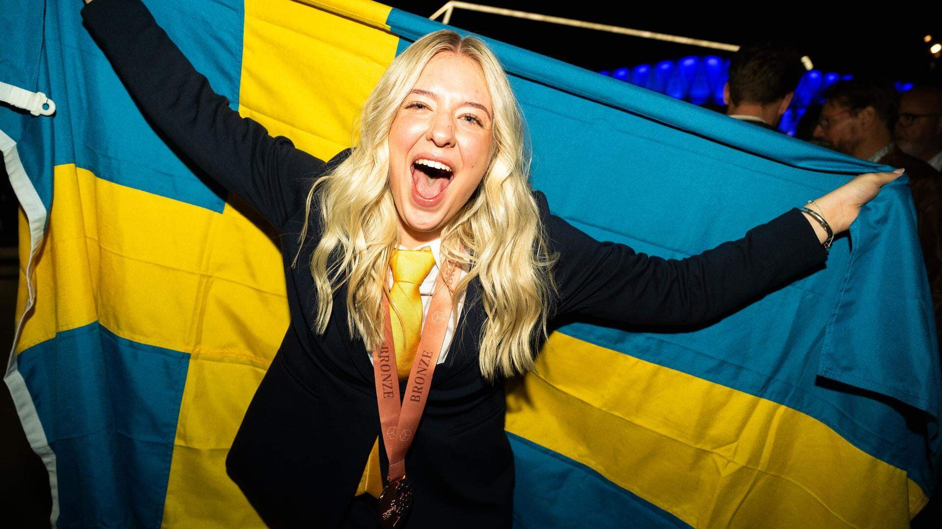 Maja Svenssons segervrål efter att ta tagit hem bronset i Euroskills 2025
