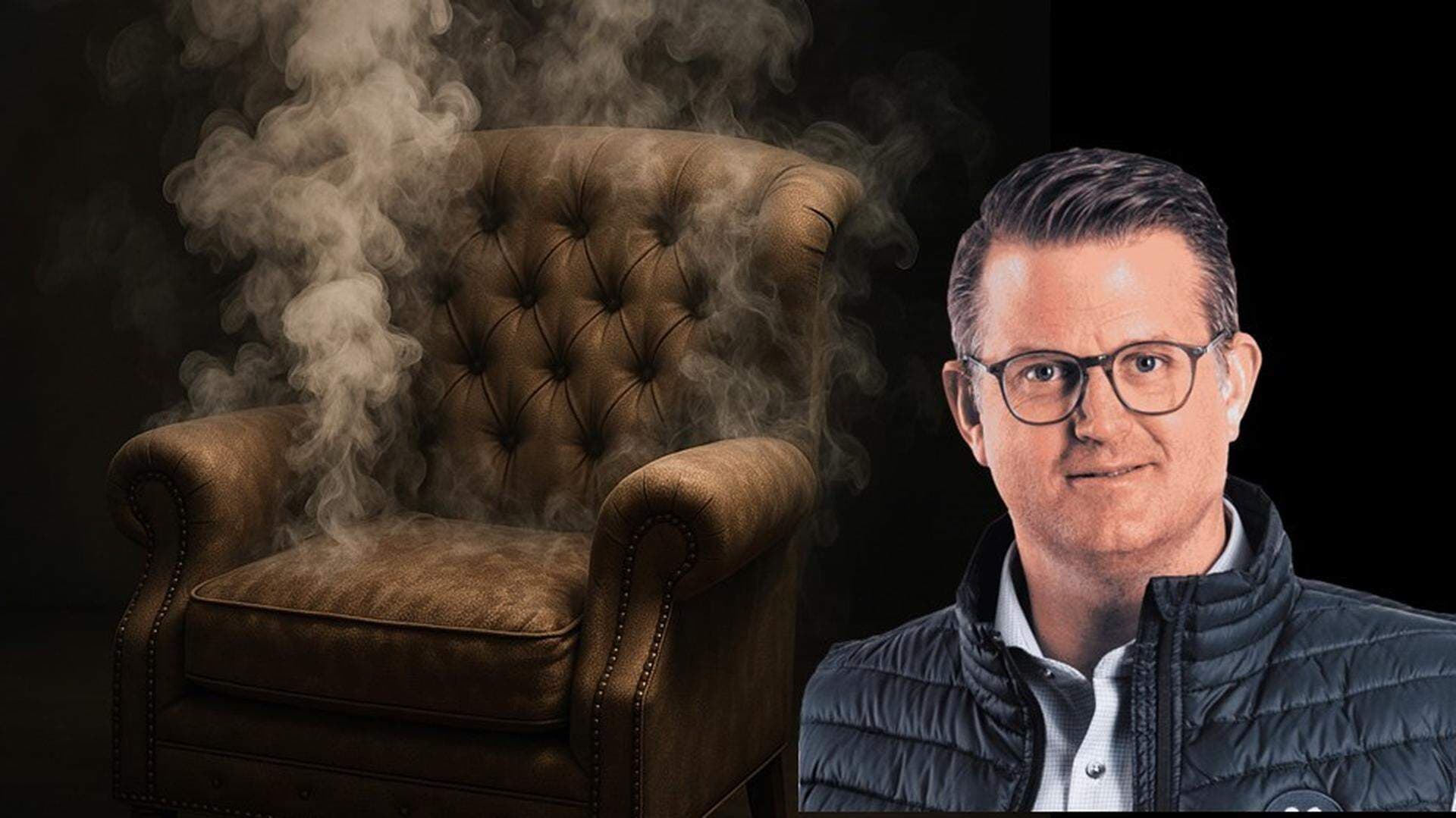 Bildkollage med rykande stol och Anders Åhrlin