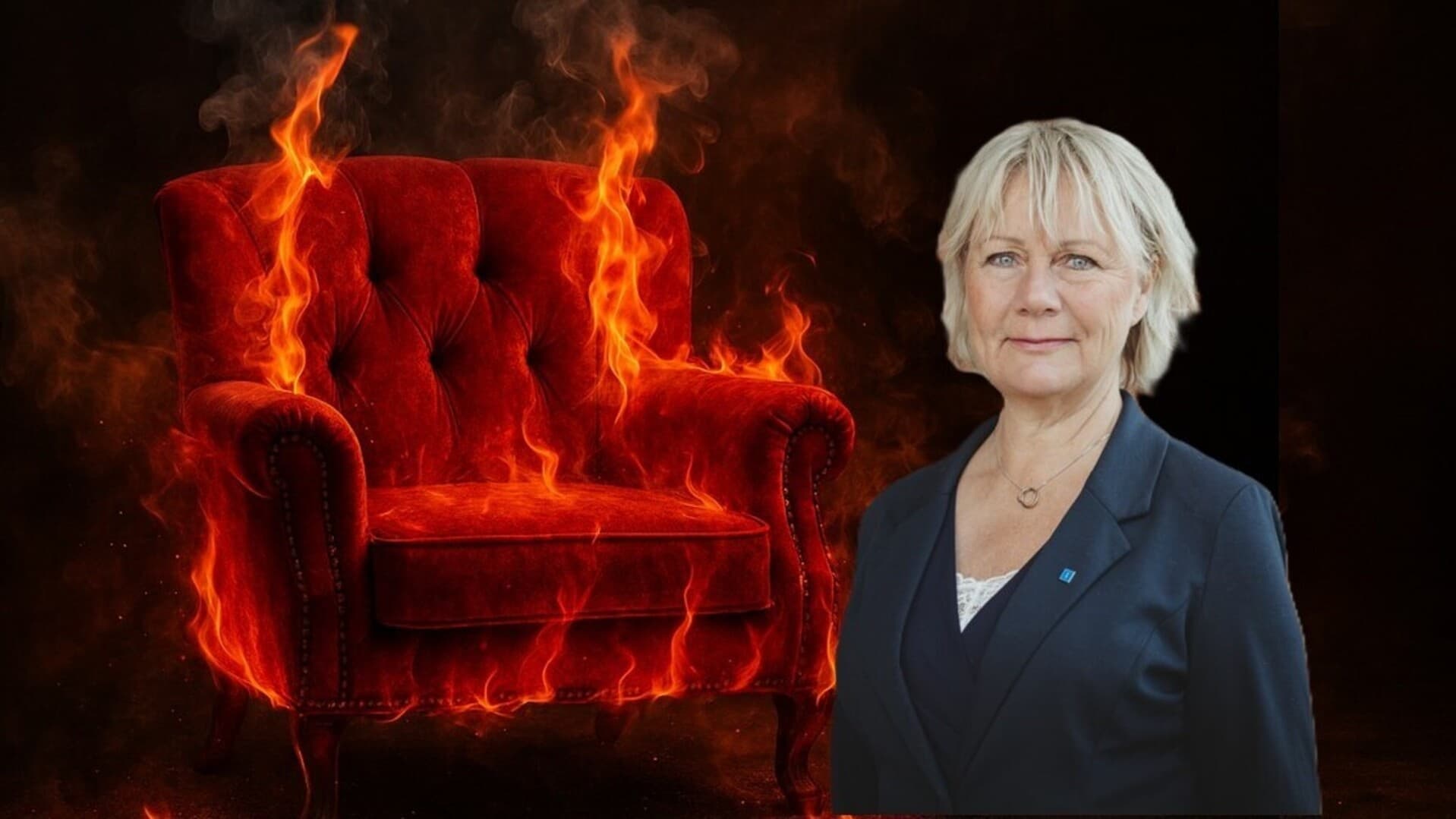 Bildkollage med rykande stol och Susanne Lindholm