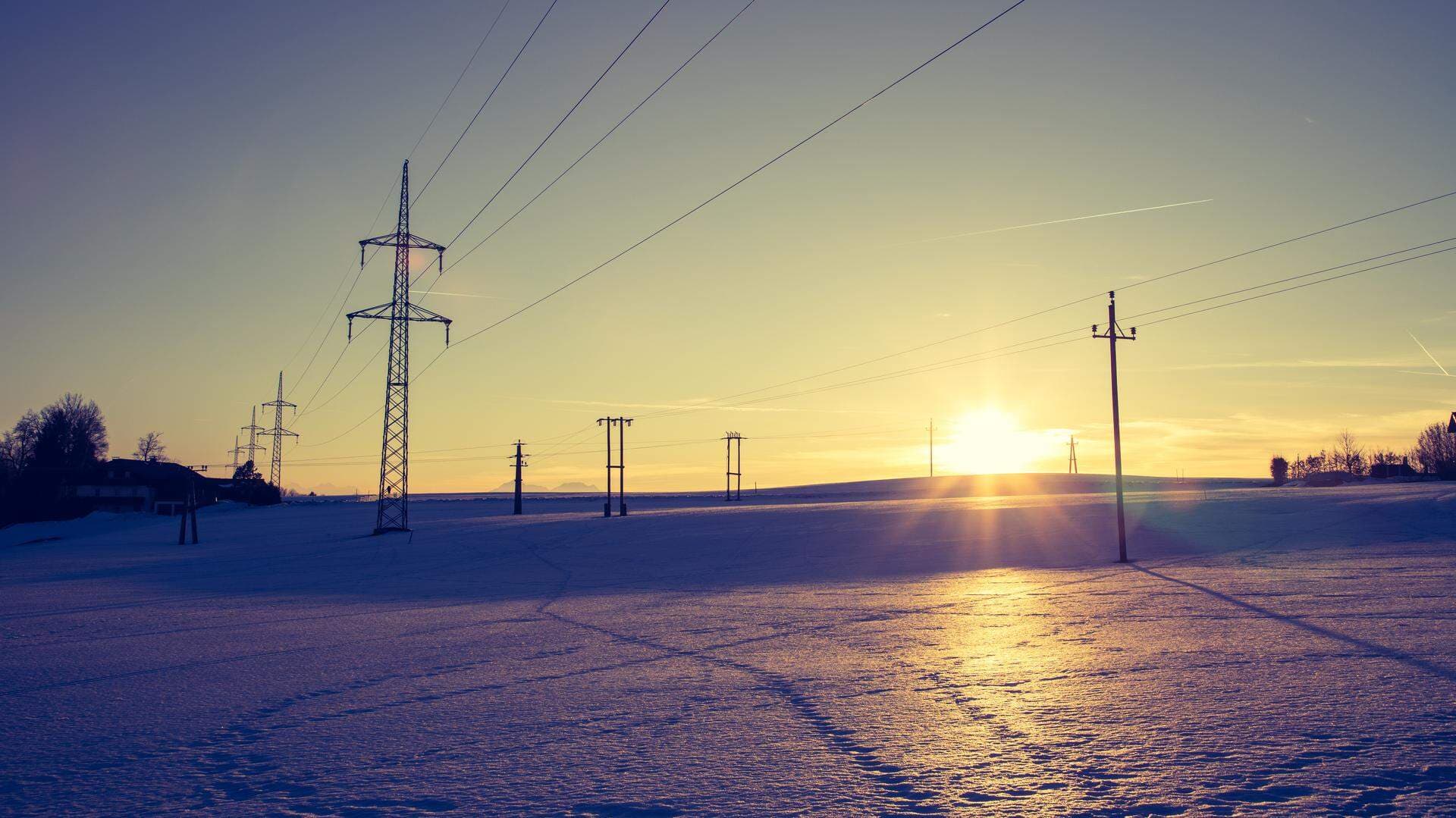 Elledningar i vinterlandskap