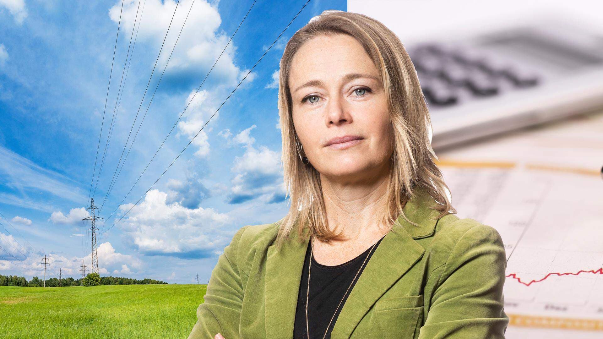 Bildcollage med elnät och porträtt på Lina Håkansdotter