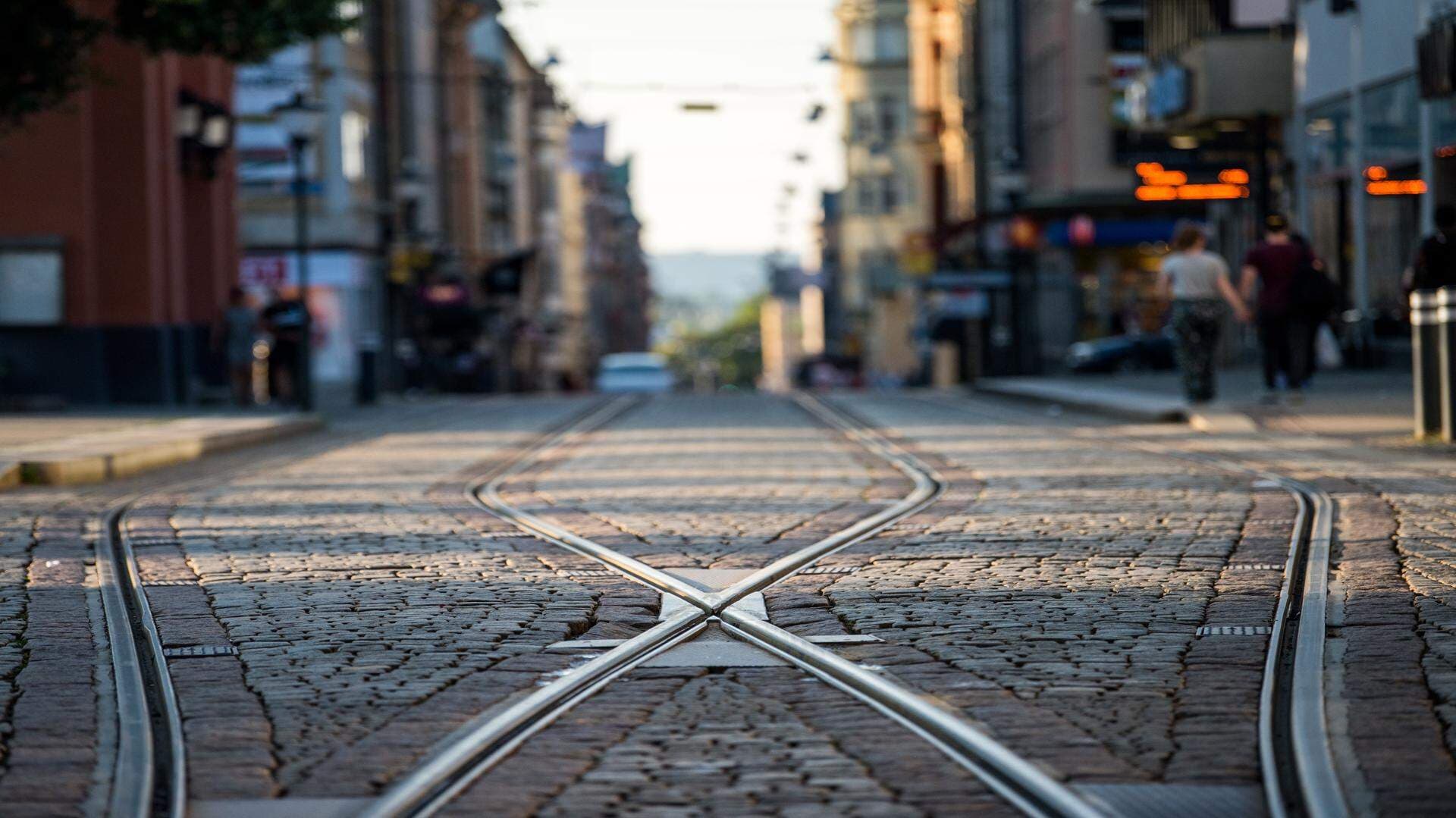 Spårvagnssprår på Drottninggatan i Norrköping
