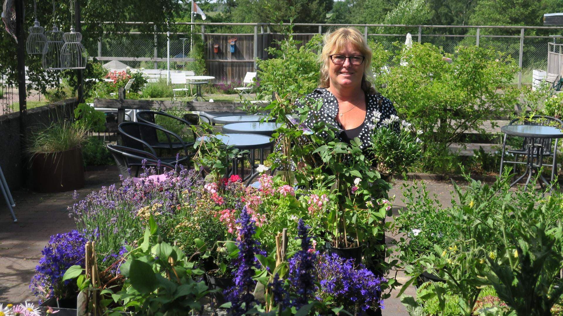 Charlotta Nyman bland växterna i Trängårdsskafferiet